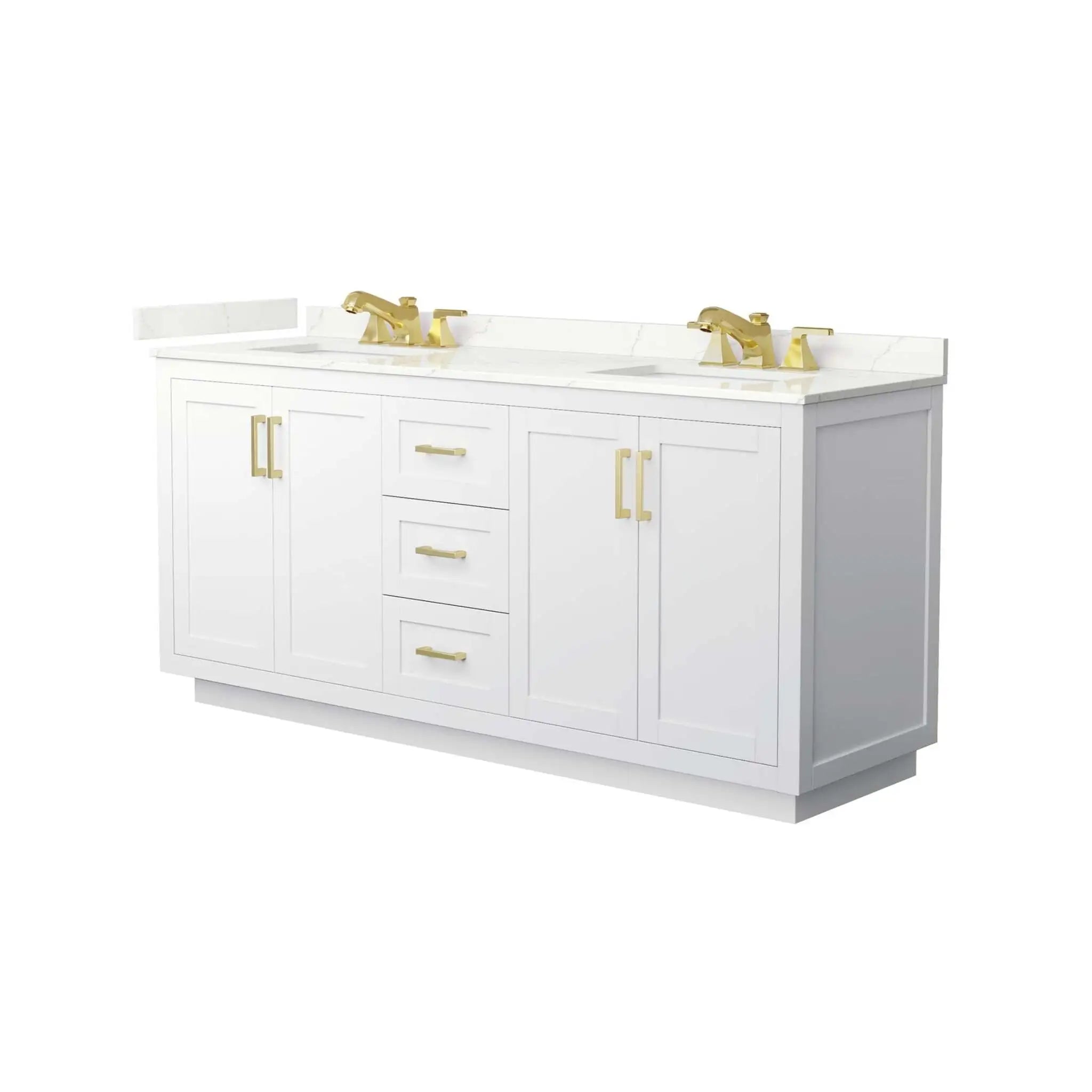72" Miranda Double Bathroom Vanity in White with Brushed Gold Trim by Wyndham