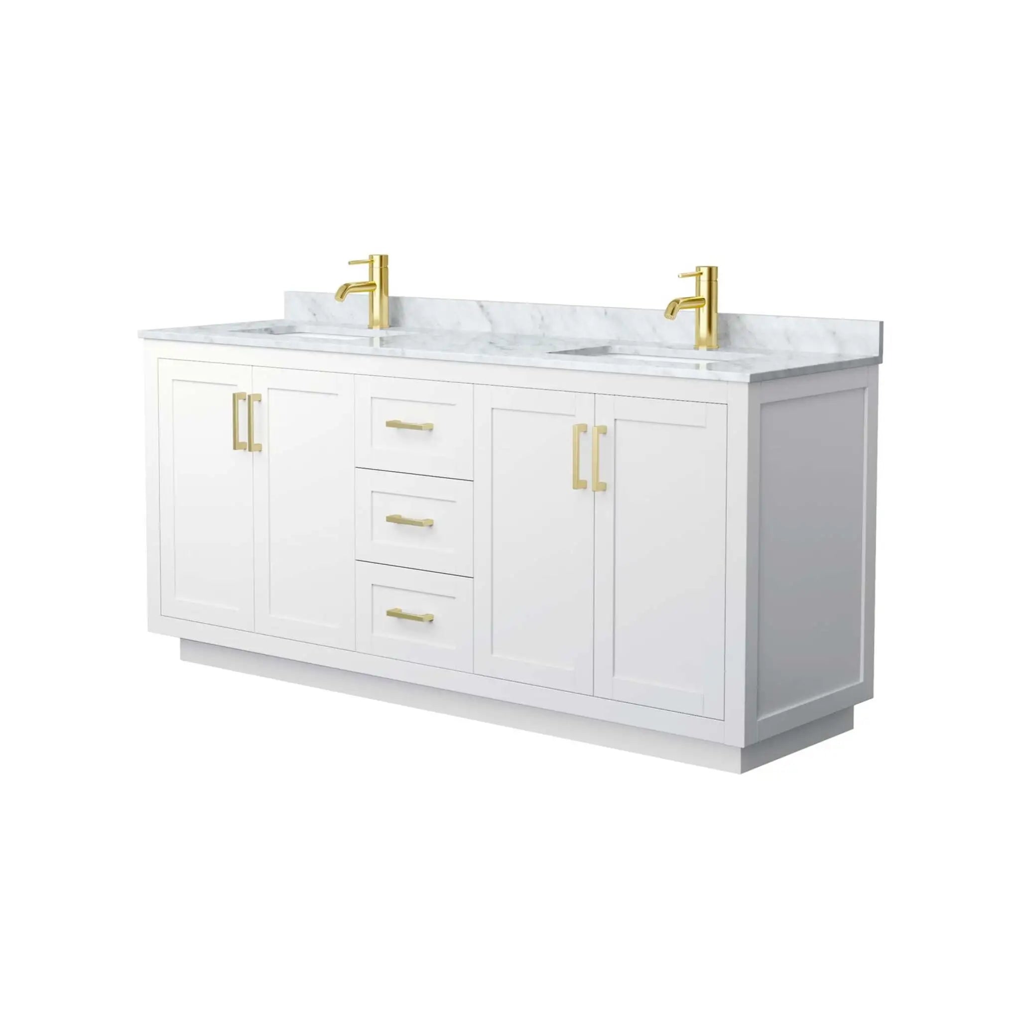 72" Miranda Double Bathroom Vanity in White with Brushed Gold Trim by Wyndham