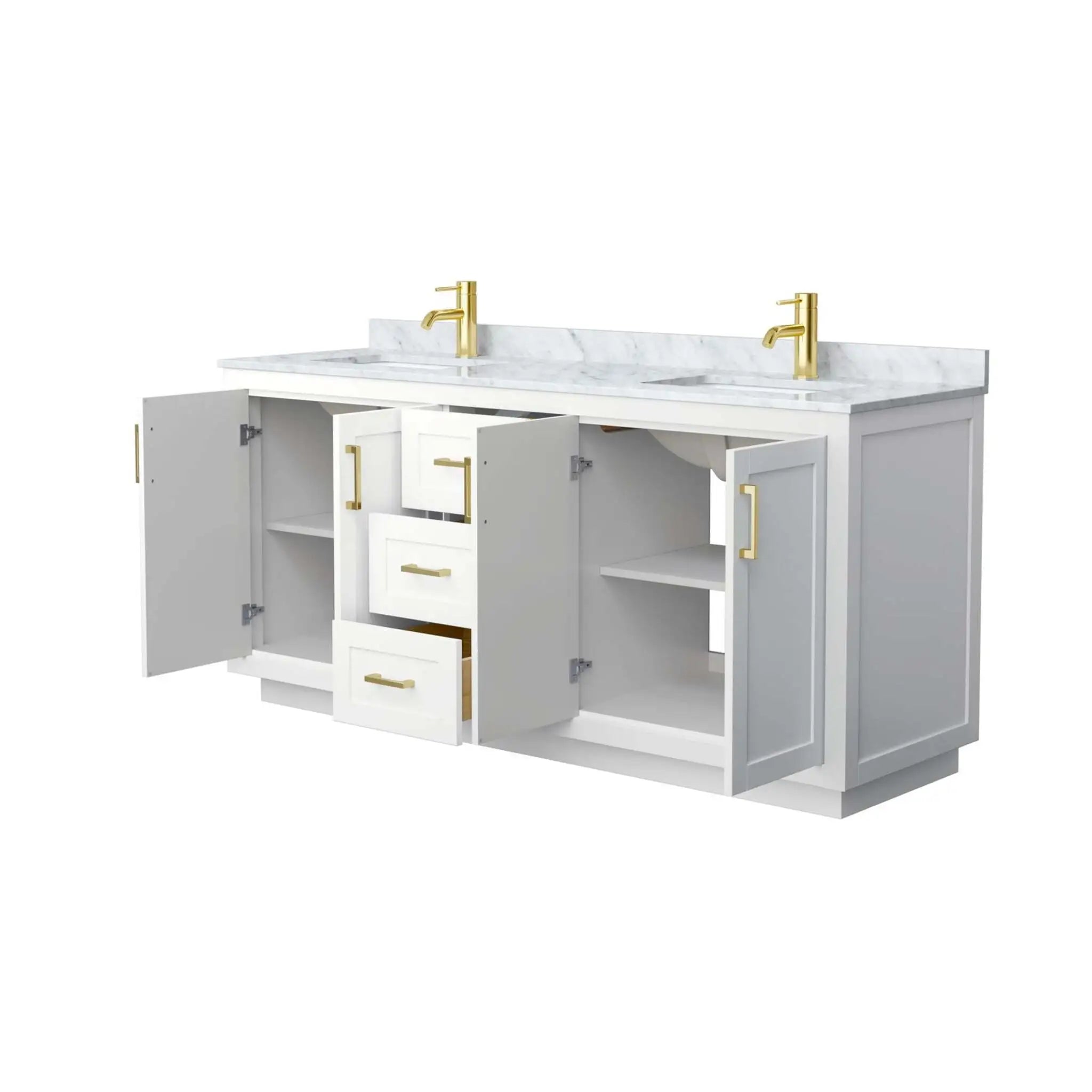 72" Miranda Double Bathroom Vanity in White with Brushed Gold Trim by Wyndham