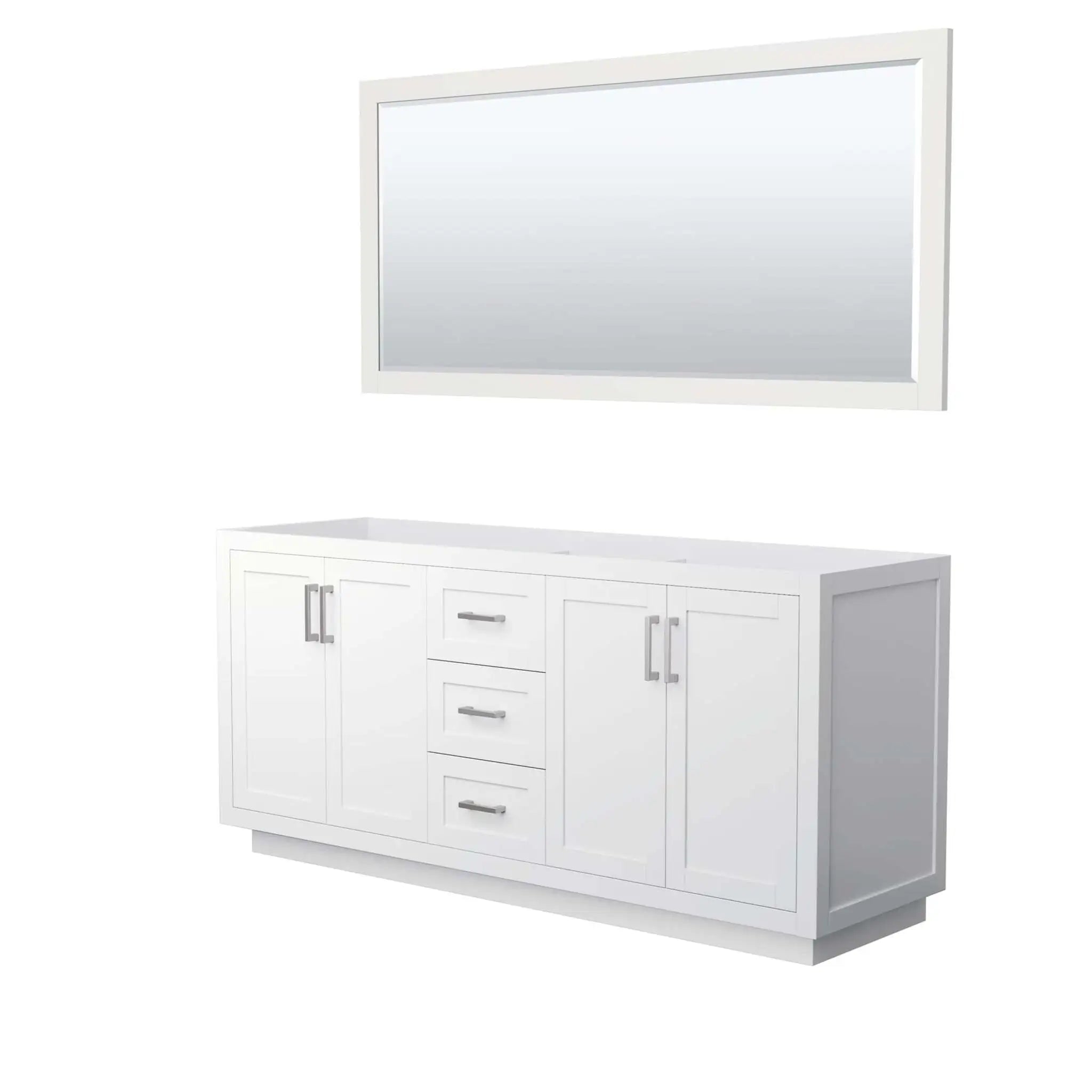 72" Miranda Double Bathroom Vanity in White with Brushed Nickel Trim & 70" Mirror by Wyndham