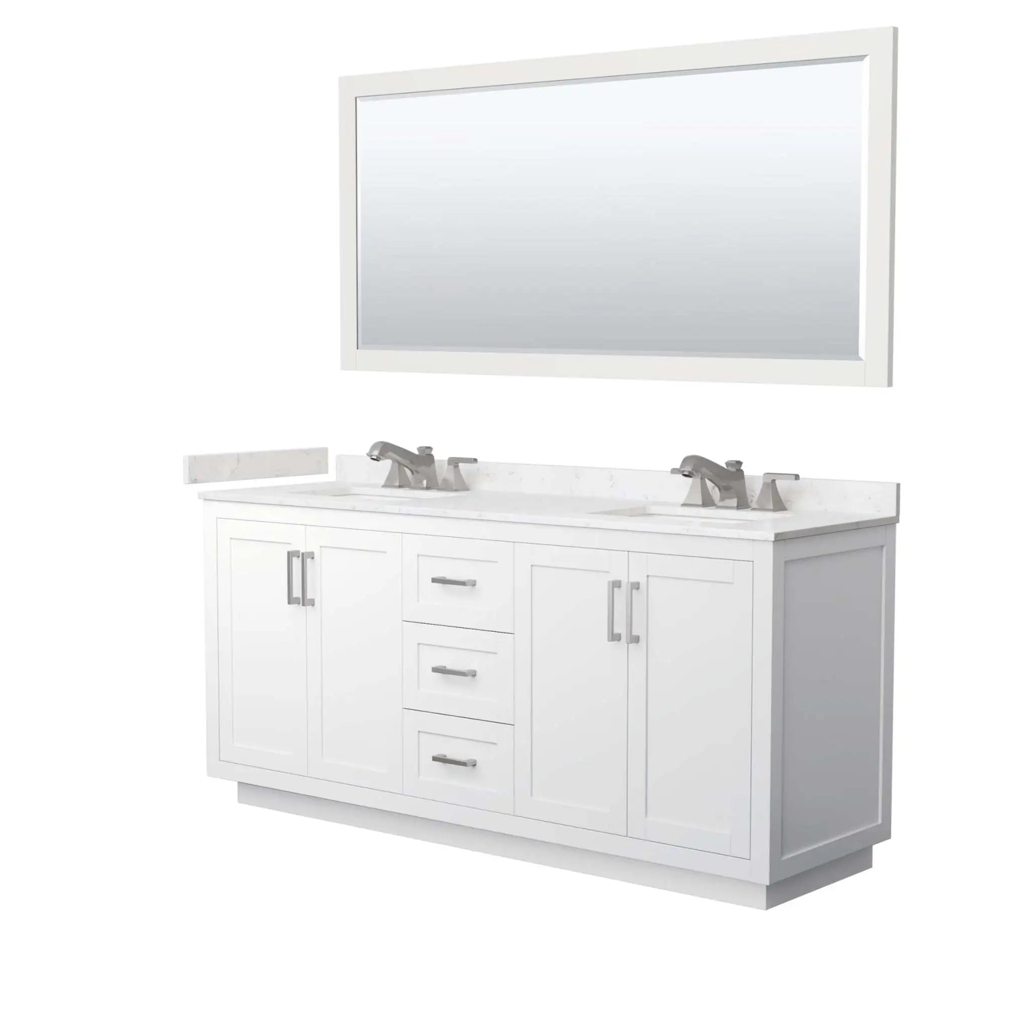 72" Miranda Double Bathroom Vanity in White with Brushed Nickel Trim & 70" Mirror by Wyndham