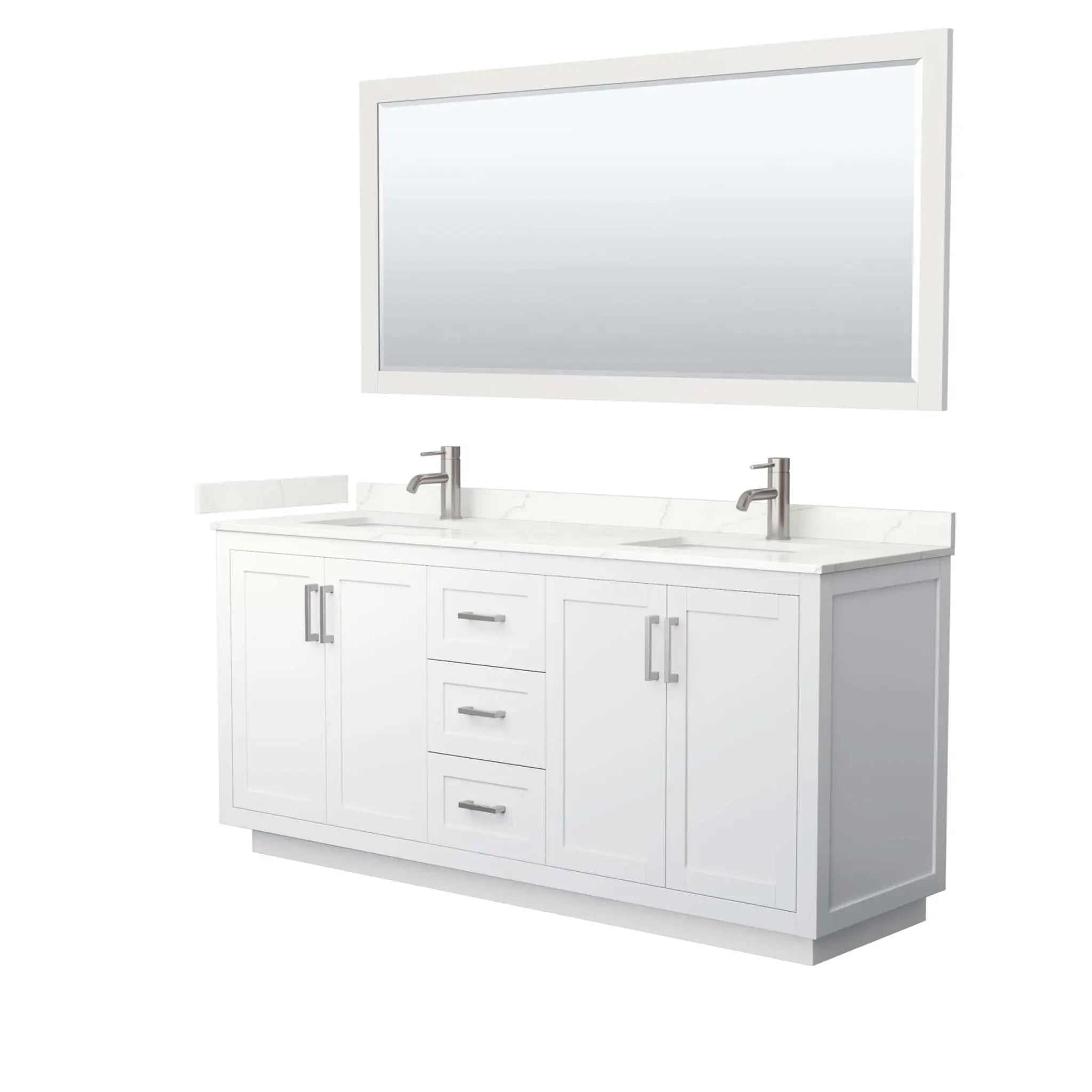 72" Miranda Double Bathroom Vanity in White with Brushed Nickel Trim & 70" Mirror by Wyndham