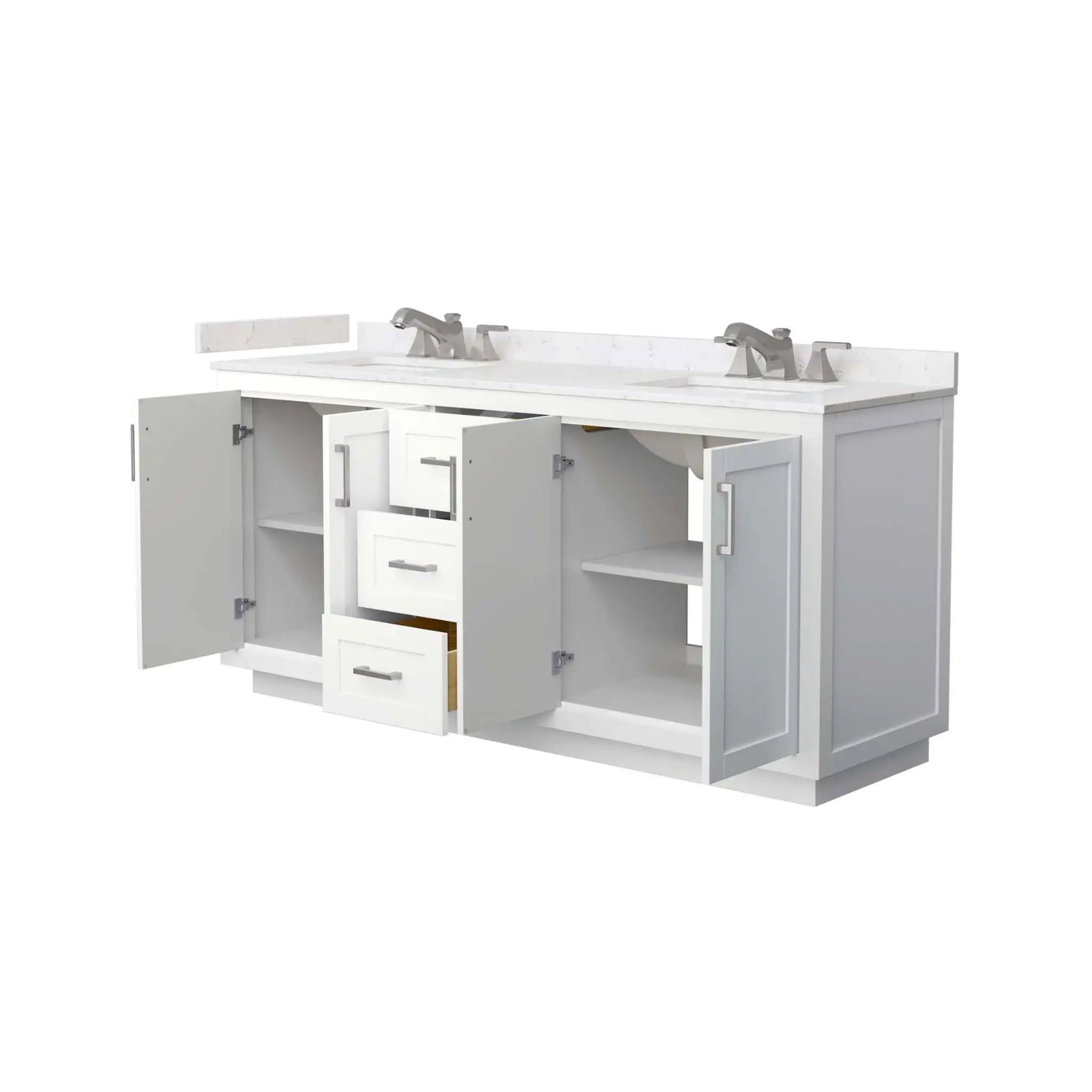72" Miranda Double Bathroom Vanity in White with Brushed Nickel Trim by Wyndham