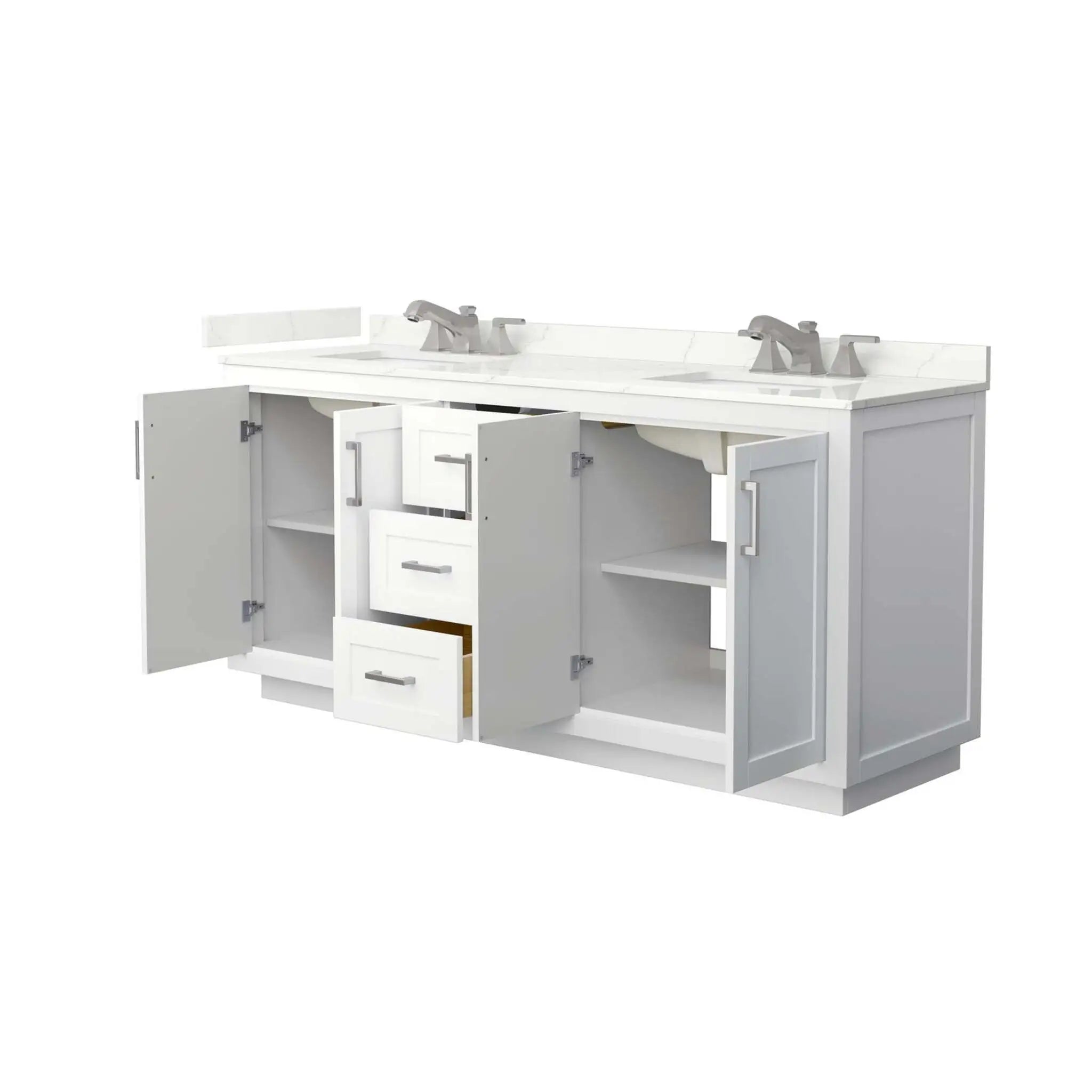 72" Miranda Double Bathroom Vanity in White with Brushed Nickel Trim by Wyndham