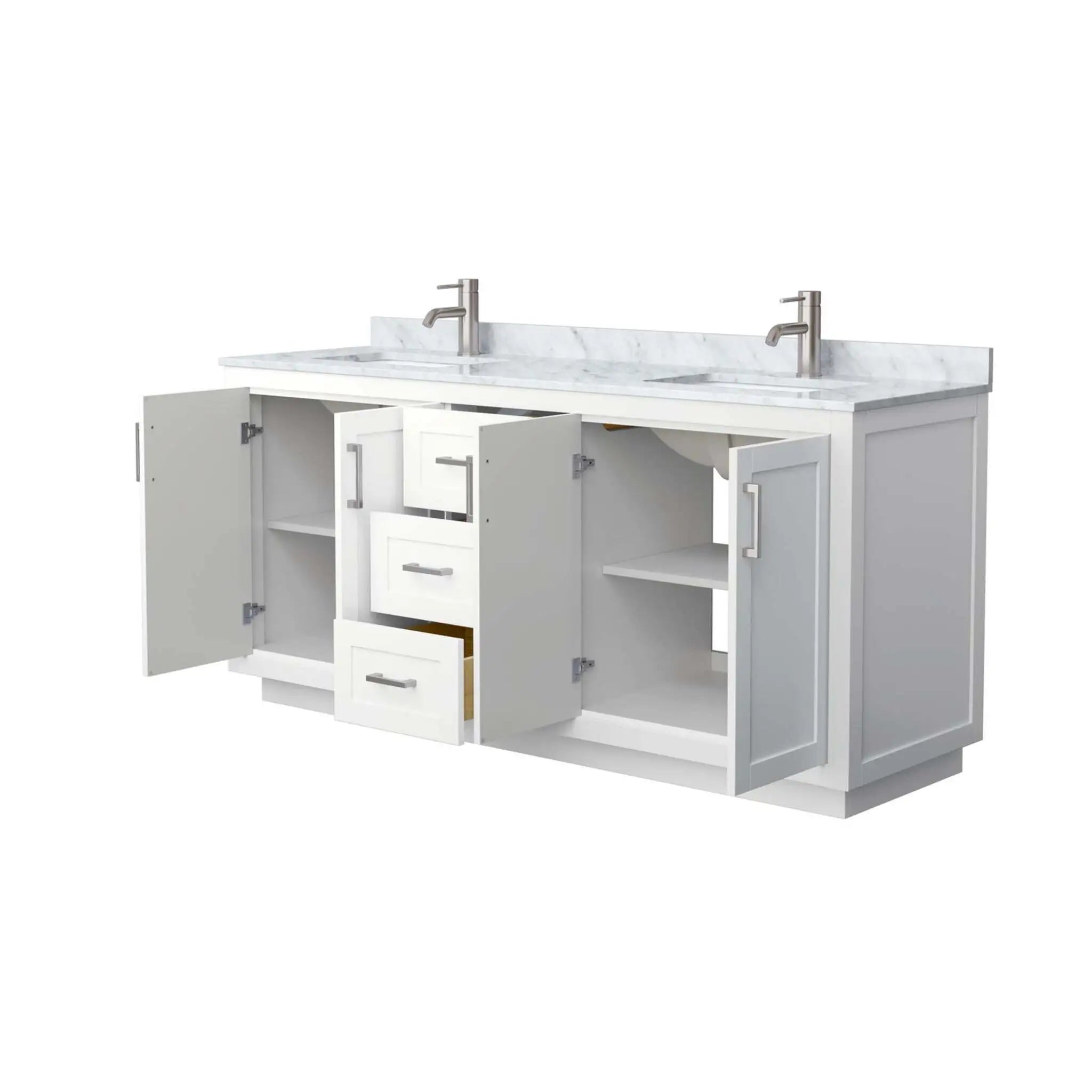 72" Miranda Double Bathroom Vanity in White with Brushed Nickel Trim by Wyndham