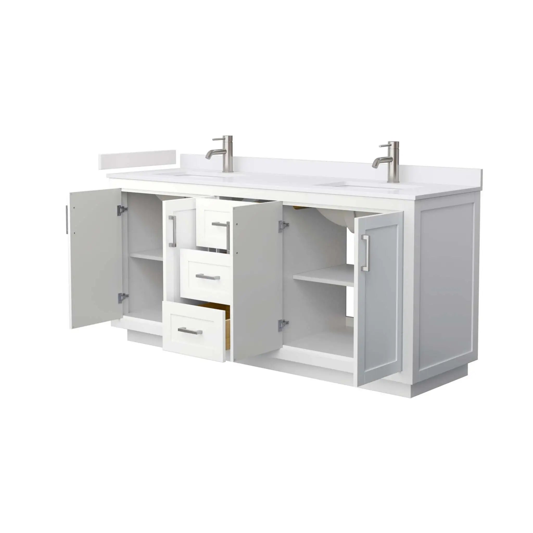 72" Miranda Double Bathroom Vanity in White with Brushed Nickel Trim by Wyndham