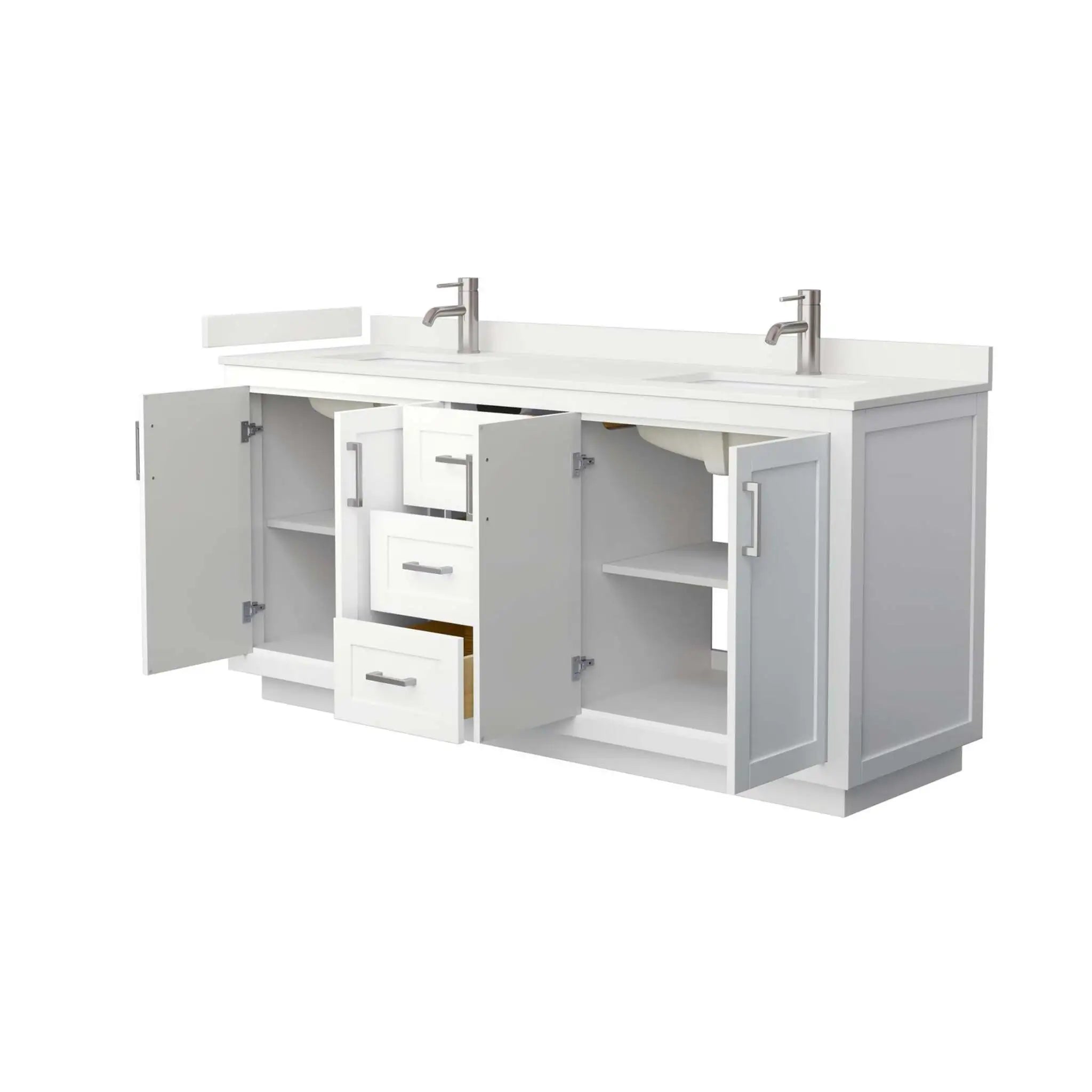 72" Miranda Double Bathroom Vanity in White with Brushed Nickel Trim by Wyndham
