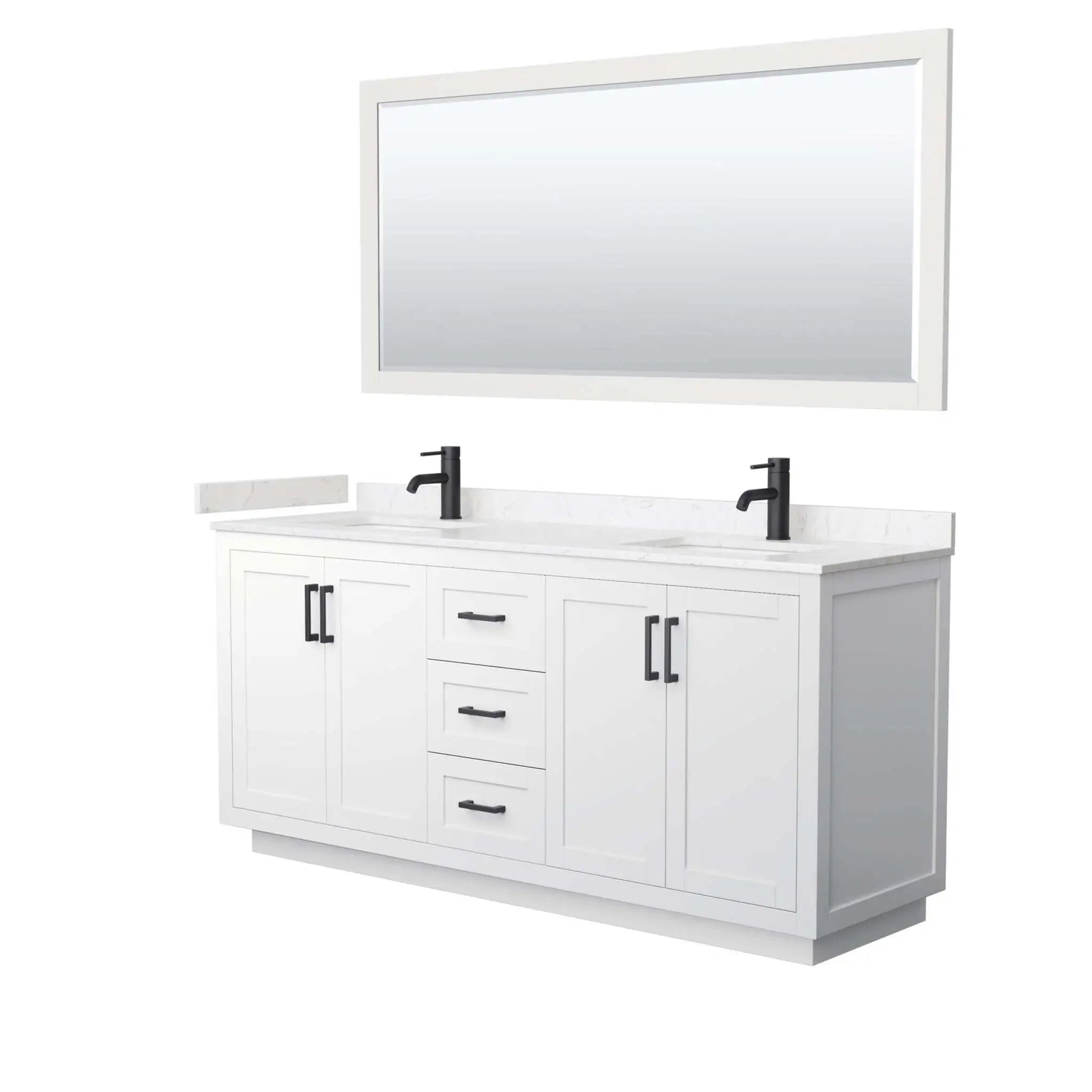 72" Miranda Double Bathroom Vanity in White with Matte Black Trim & 70" Mirror by Wyndham