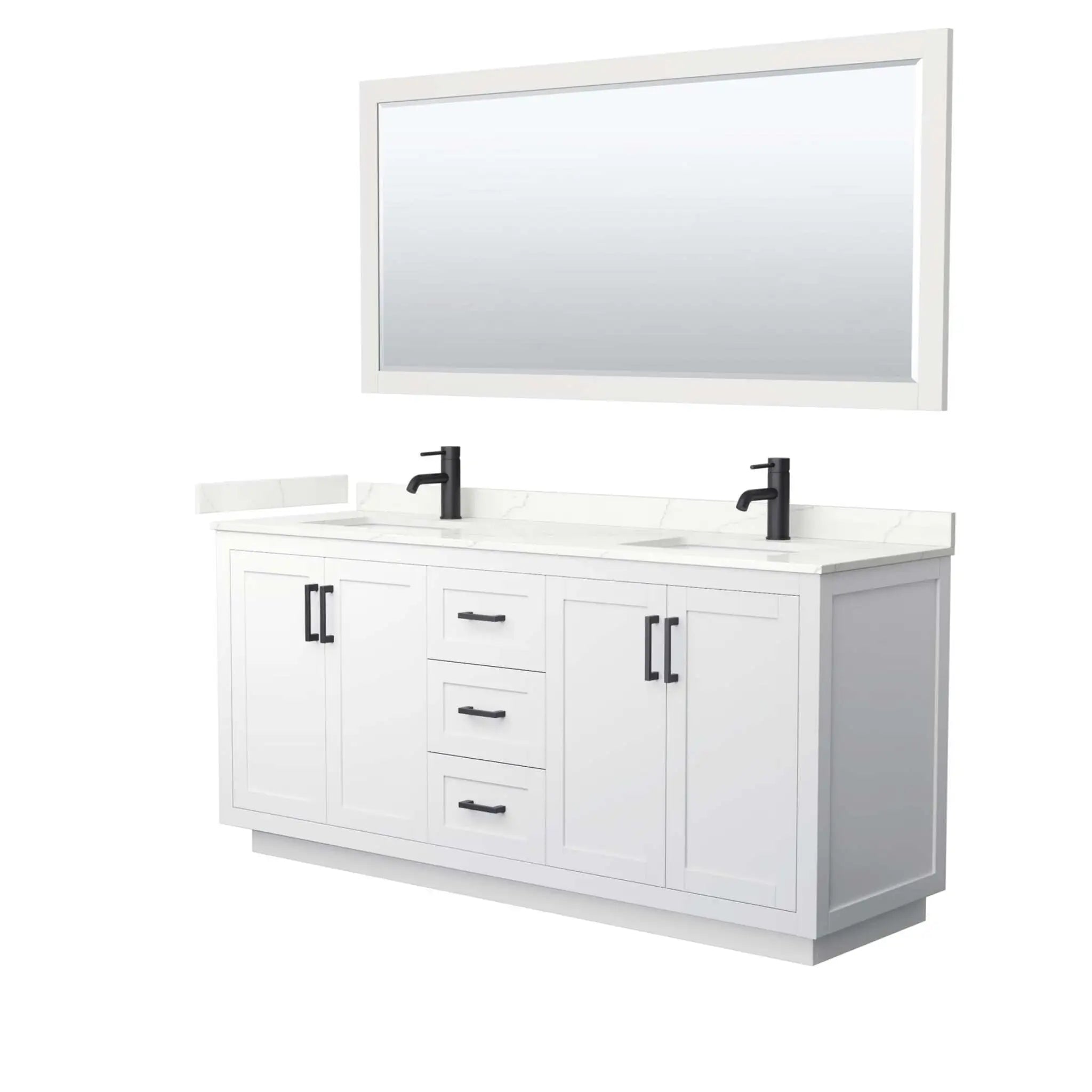 72" Miranda Double Bathroom Vanity in White with Matte Black Trim & 70" Mirror by Wyndham