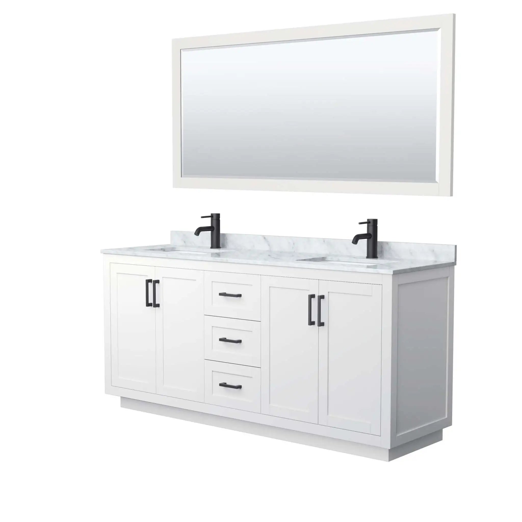 72" Miranda Double Bathroom Vanity in White with Matte Black Trim & 70" Mirror by Wyndham