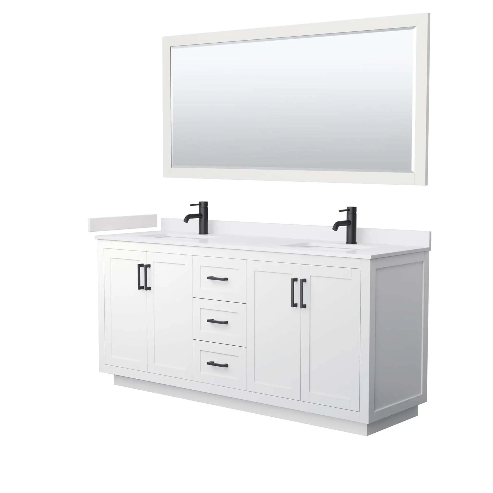 72" Miranda Double Bathroom Vanity in White with Matte Black Trim & 70" Mirror by Wyndham