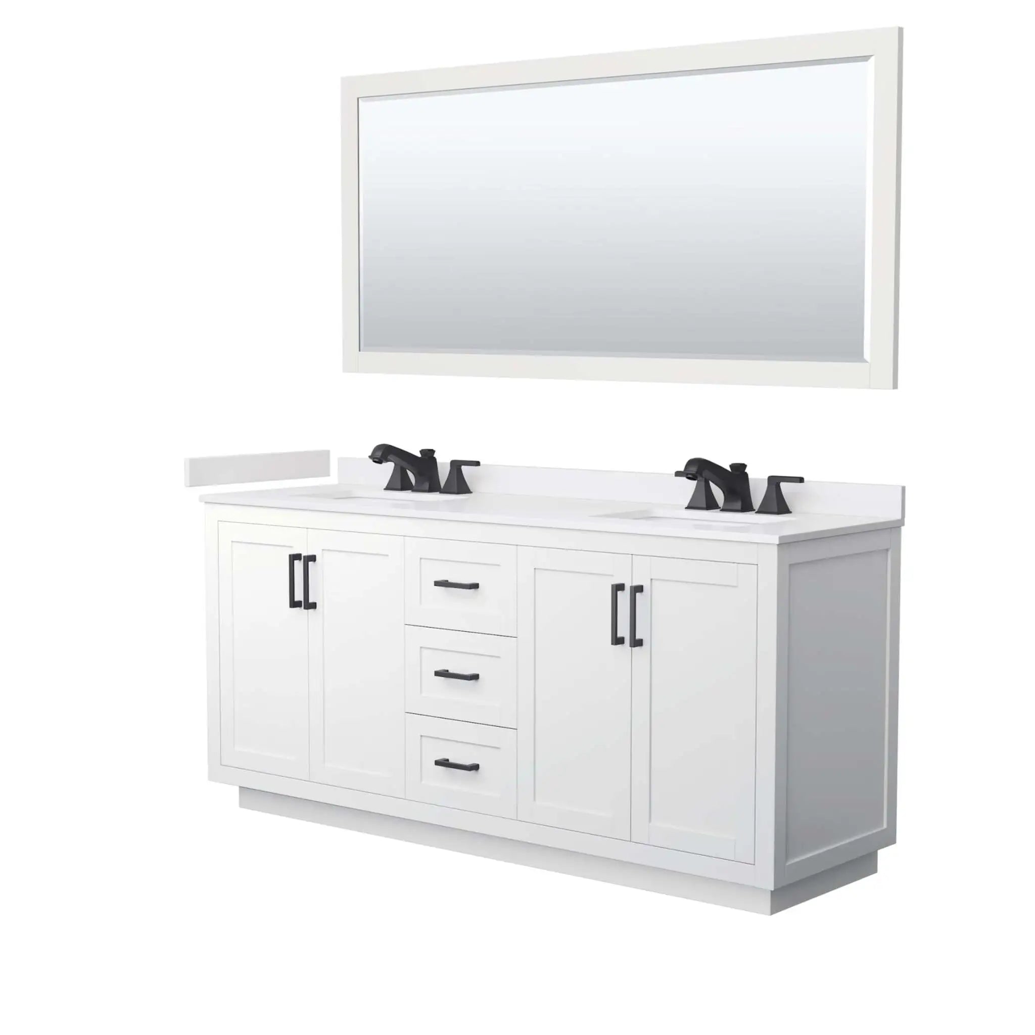 72" Miranda Double Bathroom Vanity in White with Matte Black Trim & 70" Mirror by Wyndham