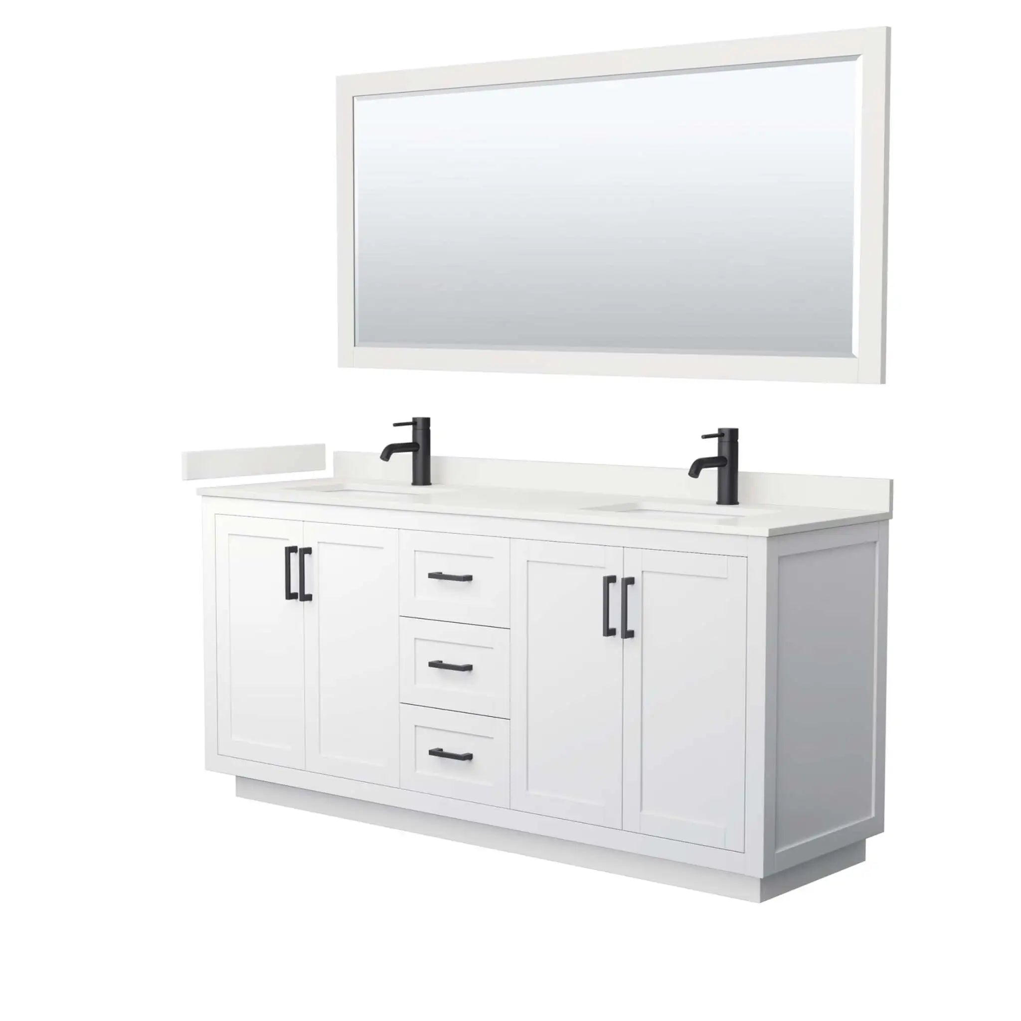 72" Miranda Double Bathroom Vanity in White with Matte Black Trim & 70" Mirror by Wyndham