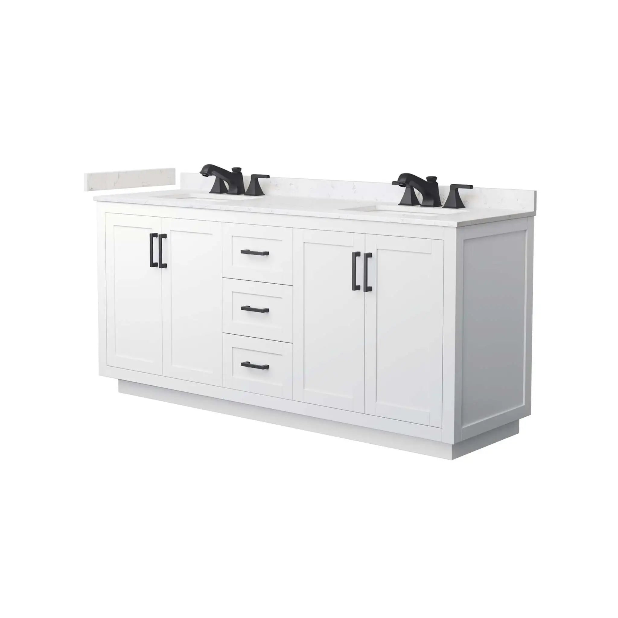 72" Miranda Double Bathroom Vanity in White with Matte Black Trim by Wyndham