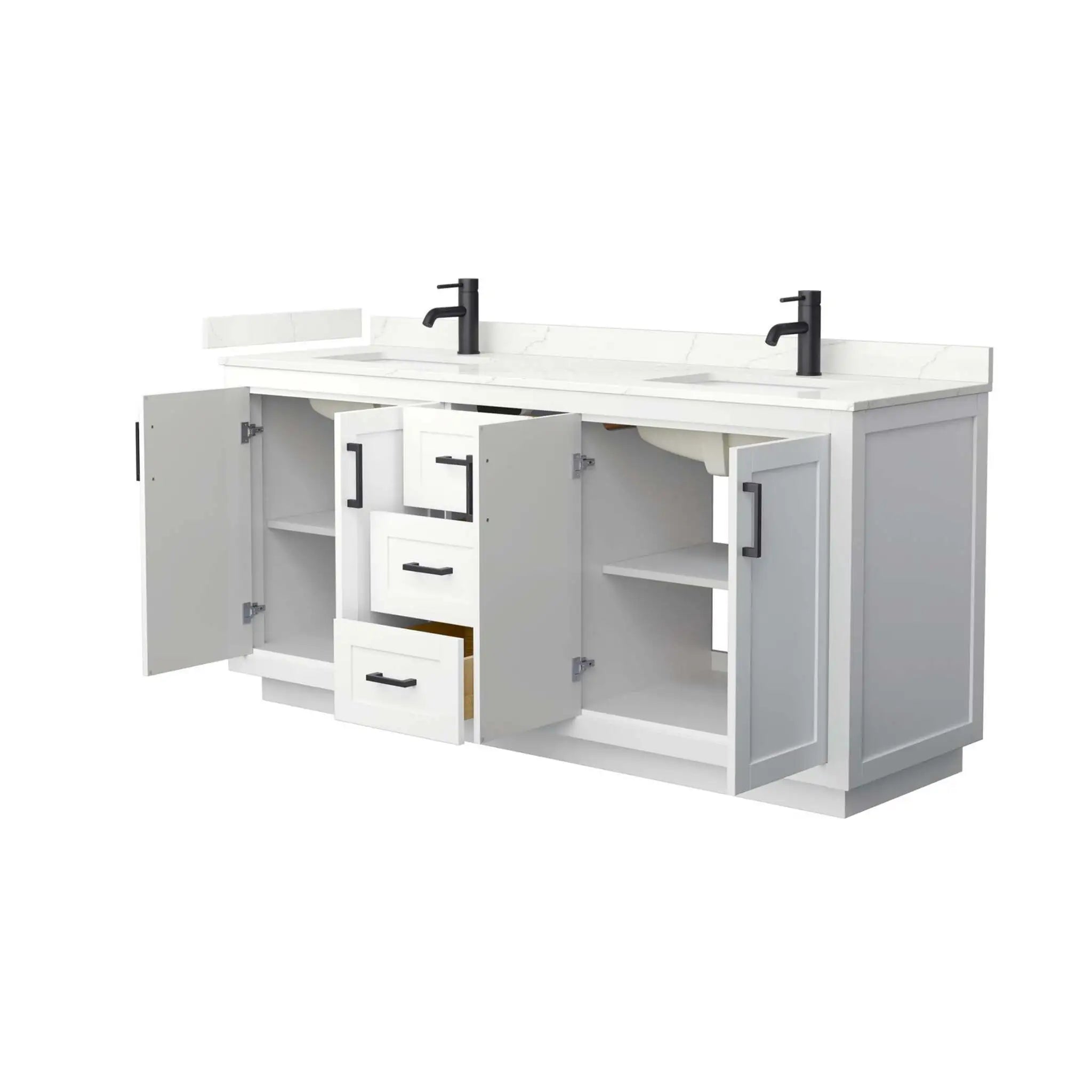72" Miranda Double Bathroom Vanity in White with Matte Black Trim by Wyndham