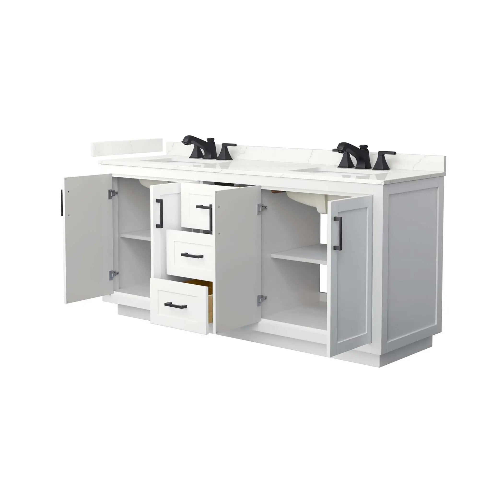 72" Miranda Double Bathroom Vanity in White with Matte Black Trim by Wyndham