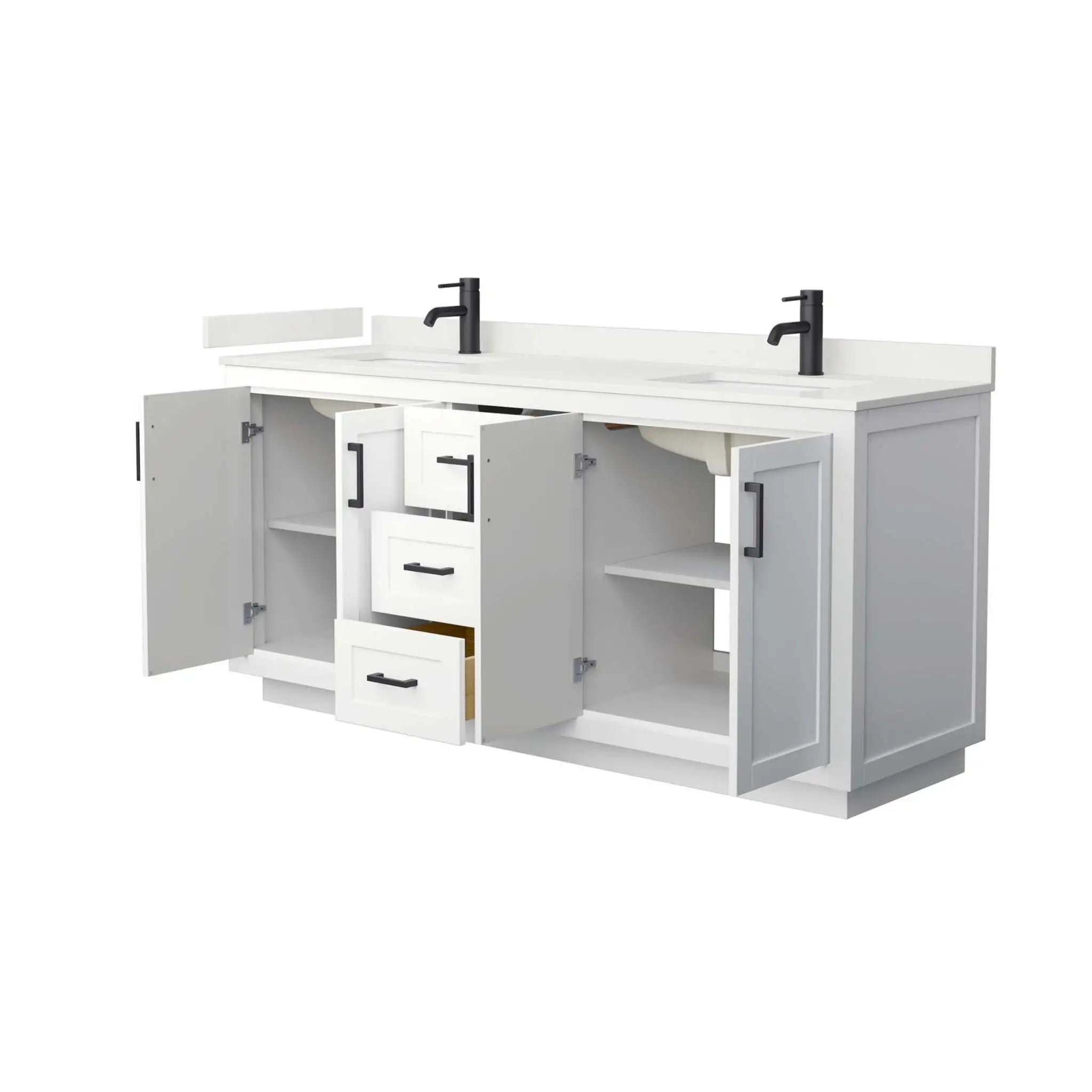 72" Miranda Double Bathroom Vanity in White with Matte Black Trim by Wyndham