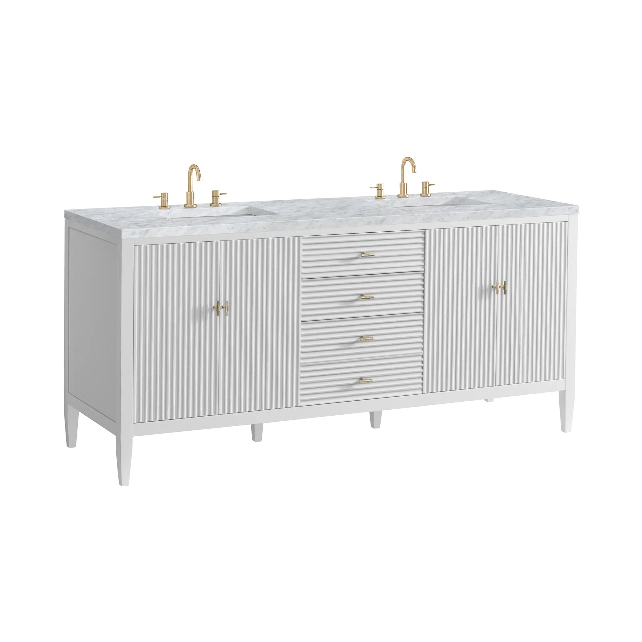 72" Myrrin Vanity in Bright White-Carrara White Marble-8" Widespread image 9