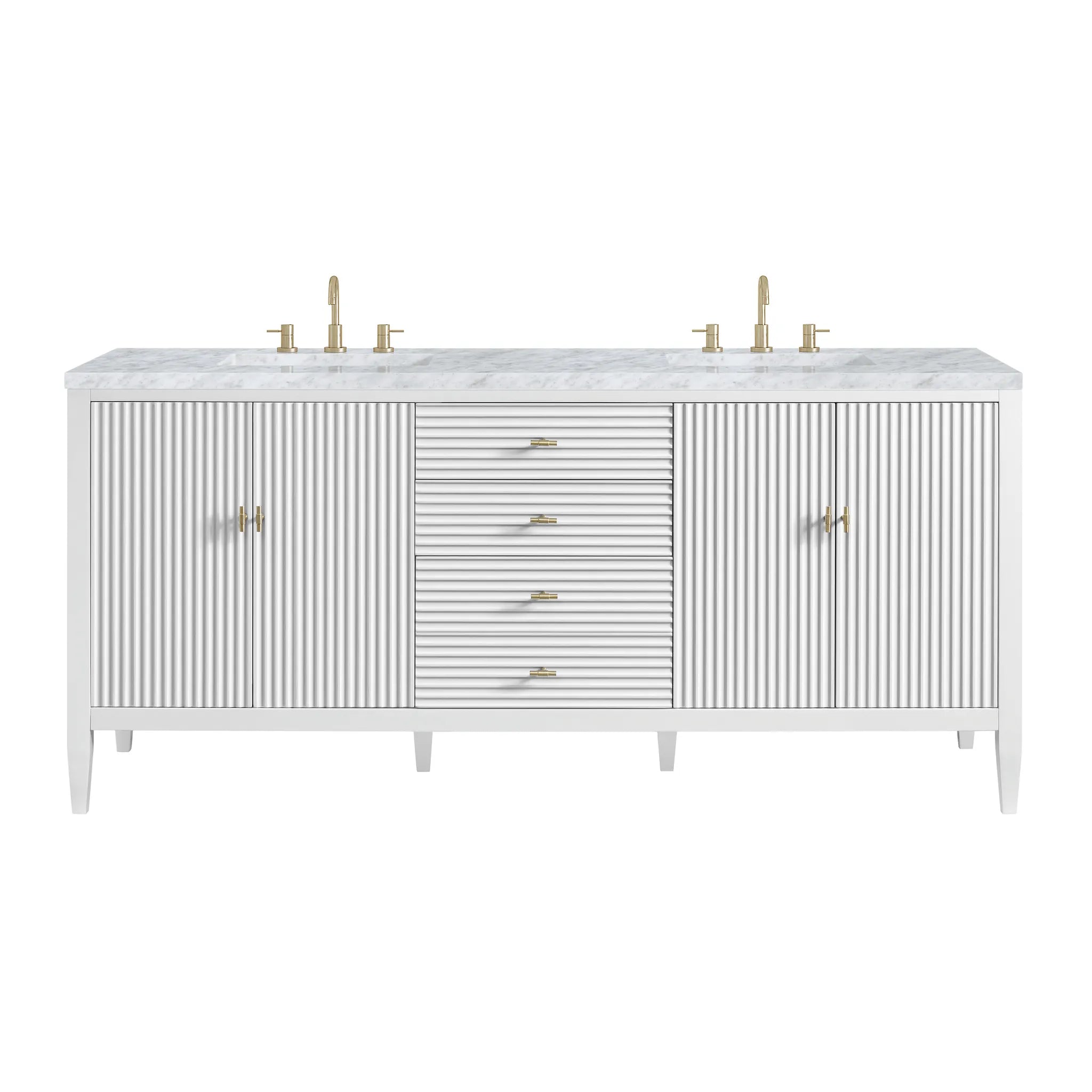 72" Myrrin Vanity in Bright White-Carrara White Marble-8" Widespread image