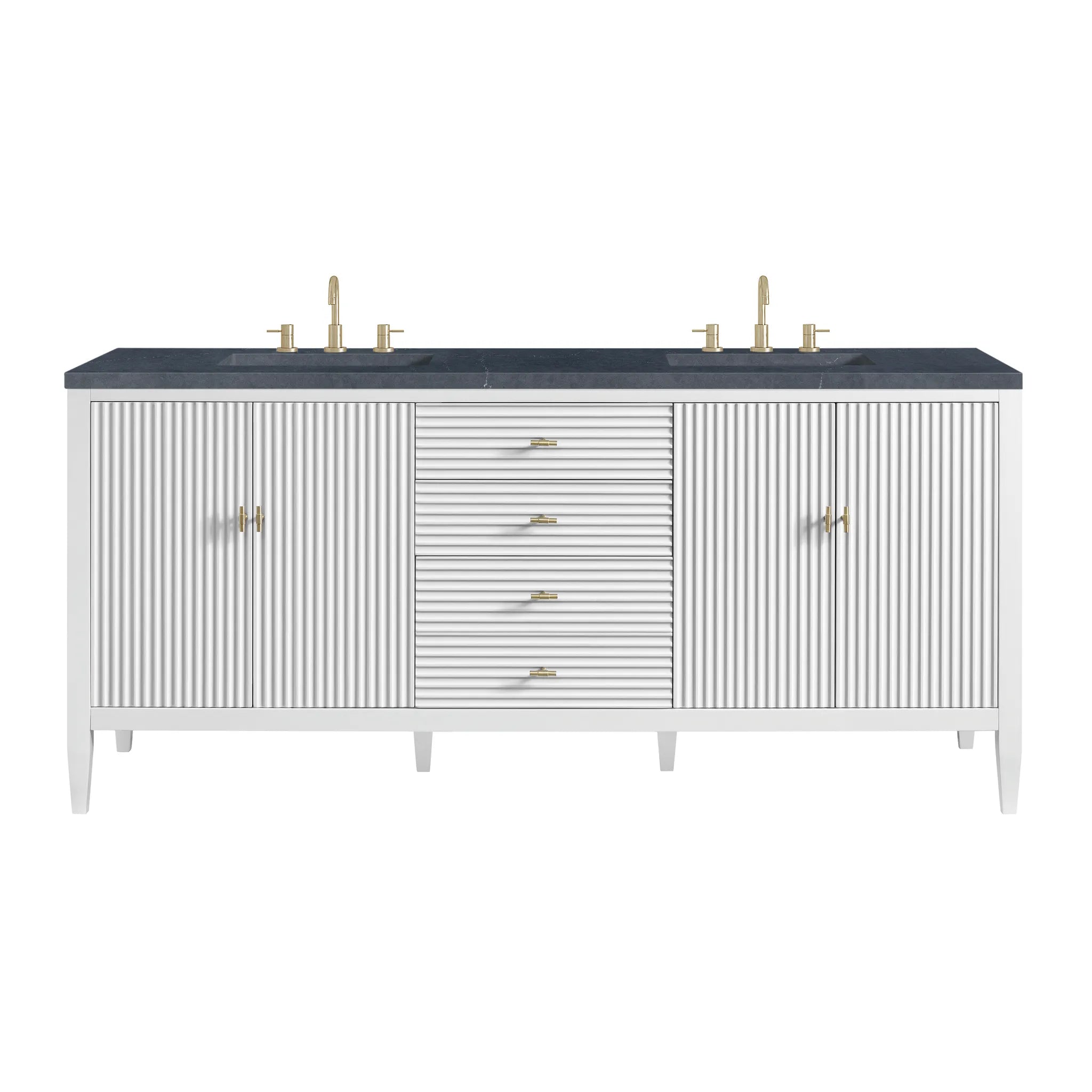 72" Myrrin Vanity in Bright White-Charcoal Soapstone Silestone-8" Widespread image