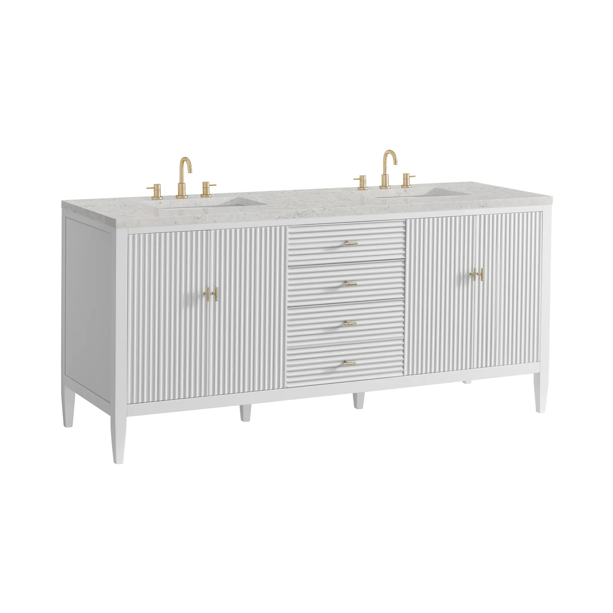 72" Myrrin Vanity in Bright White-Eternal Jasmine Pearl Silestone-8" Widespread image 9