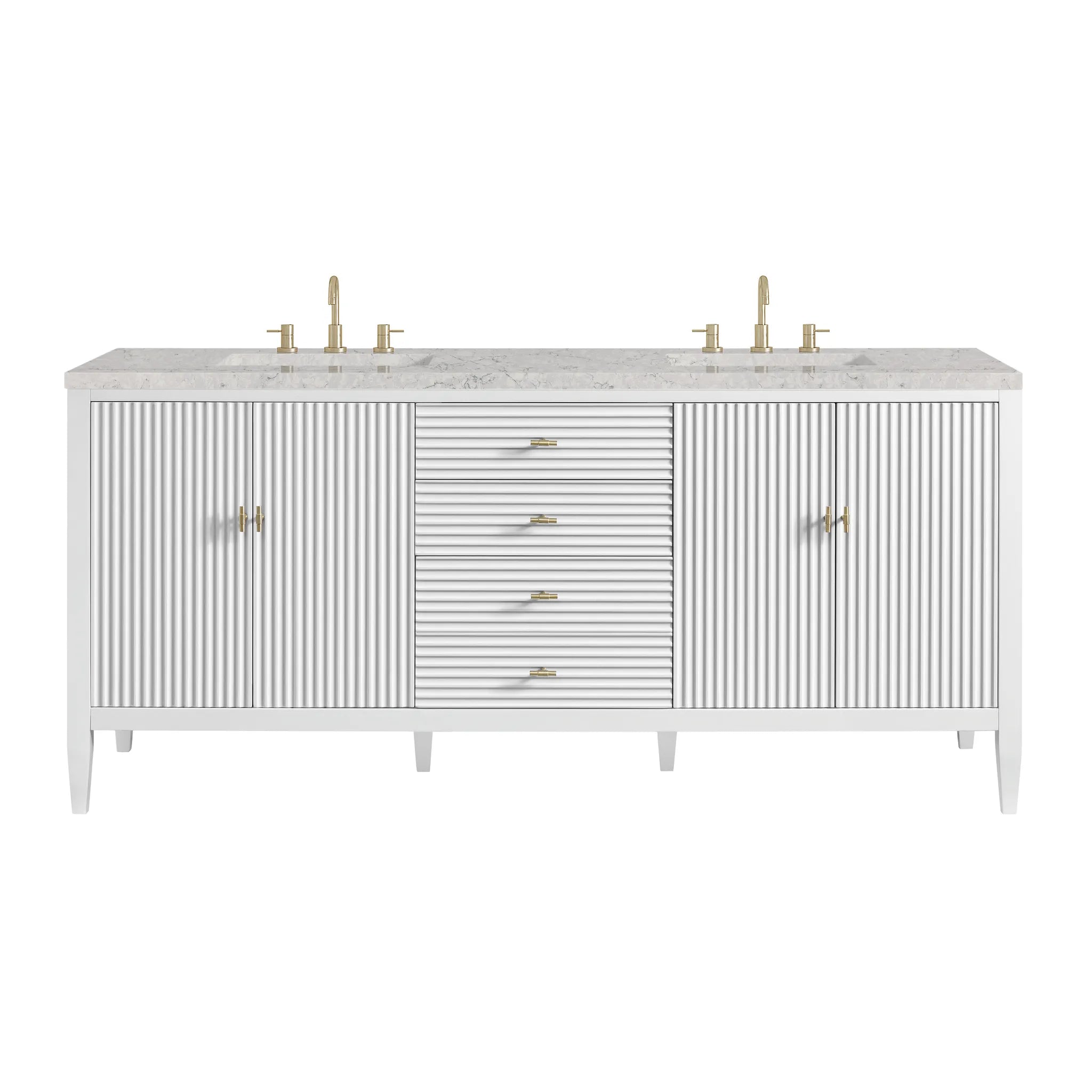 72" Myrrin Vanity in Bright White-Eternal Jasmine Pearl Silestone-8" Widespread image