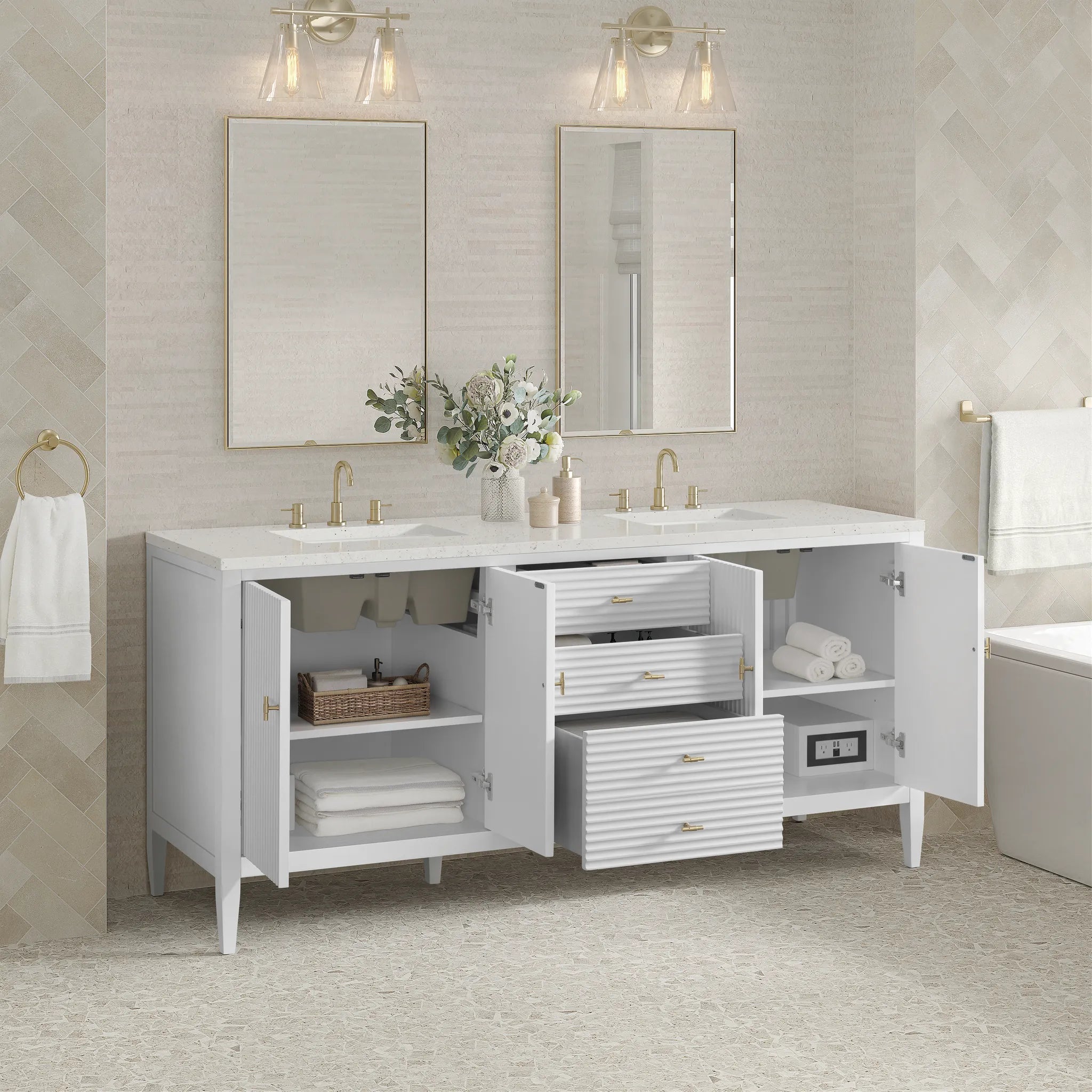 72" Myrrin Vanity in Bright White-Lime Delight Silestone-8" Widespread image 4