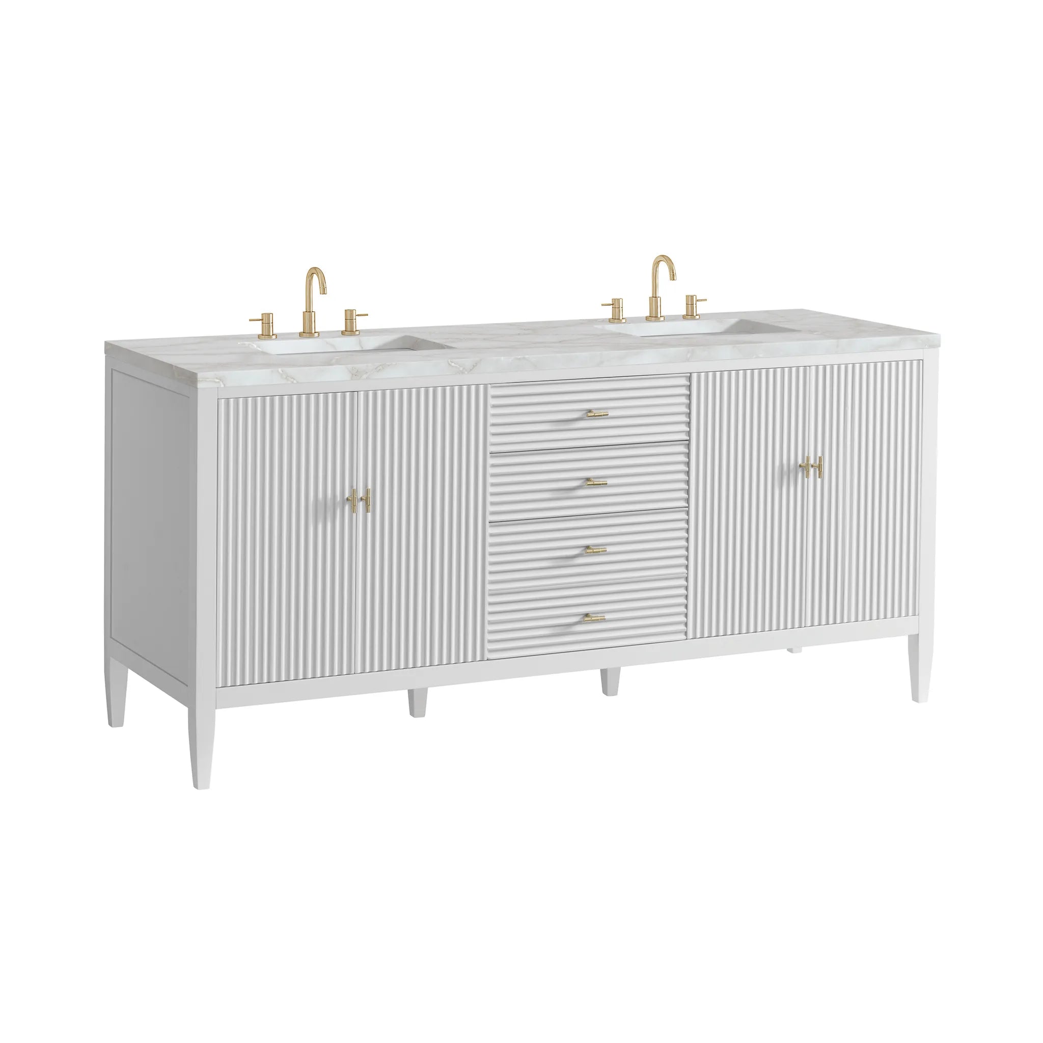 72" Myrrin Vanity in Bright White-Victorian Silver Silestone-8" Widespread image 9