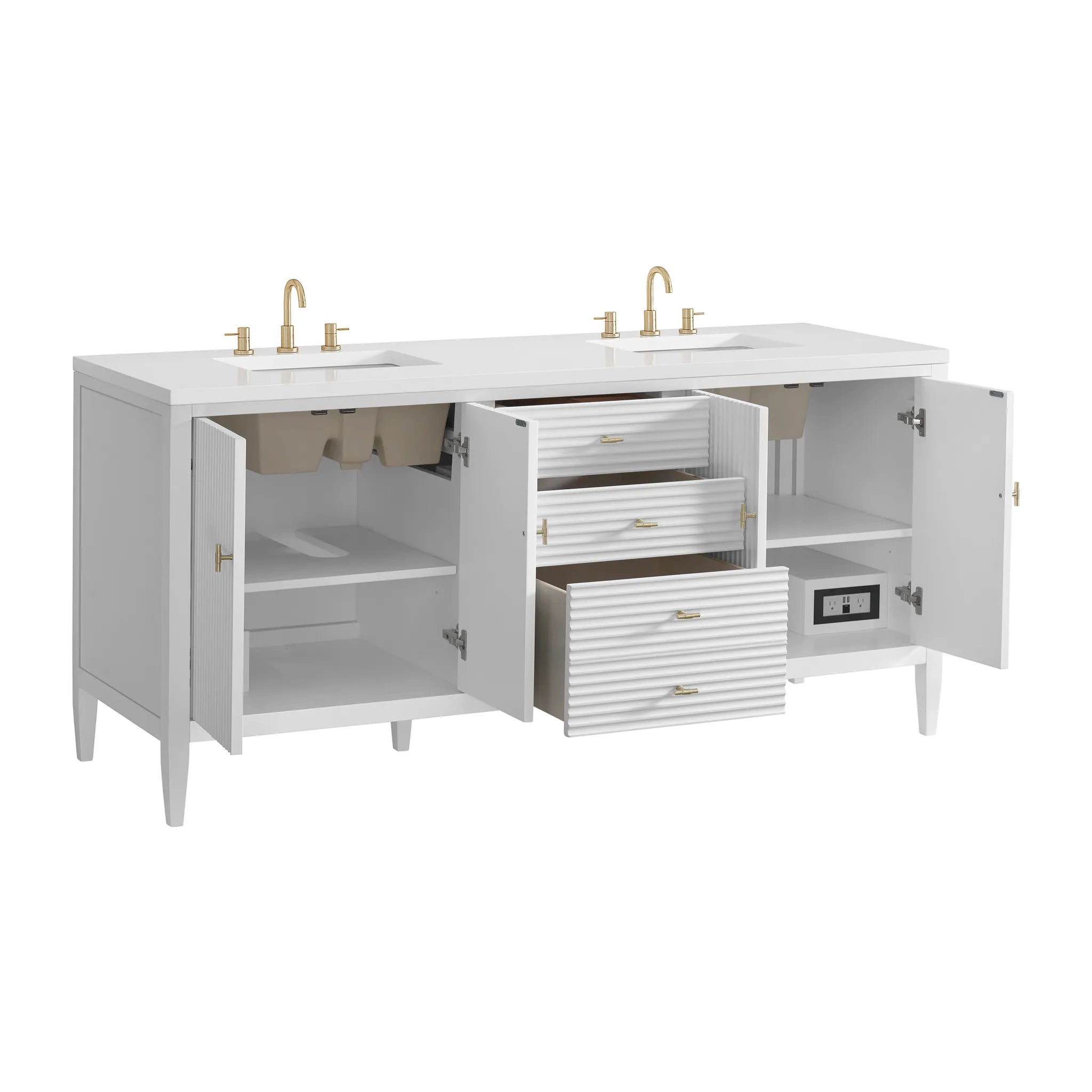 72" Myrrin Vanity in Bright White-White Zeus Silestone-8" Widespread image 9