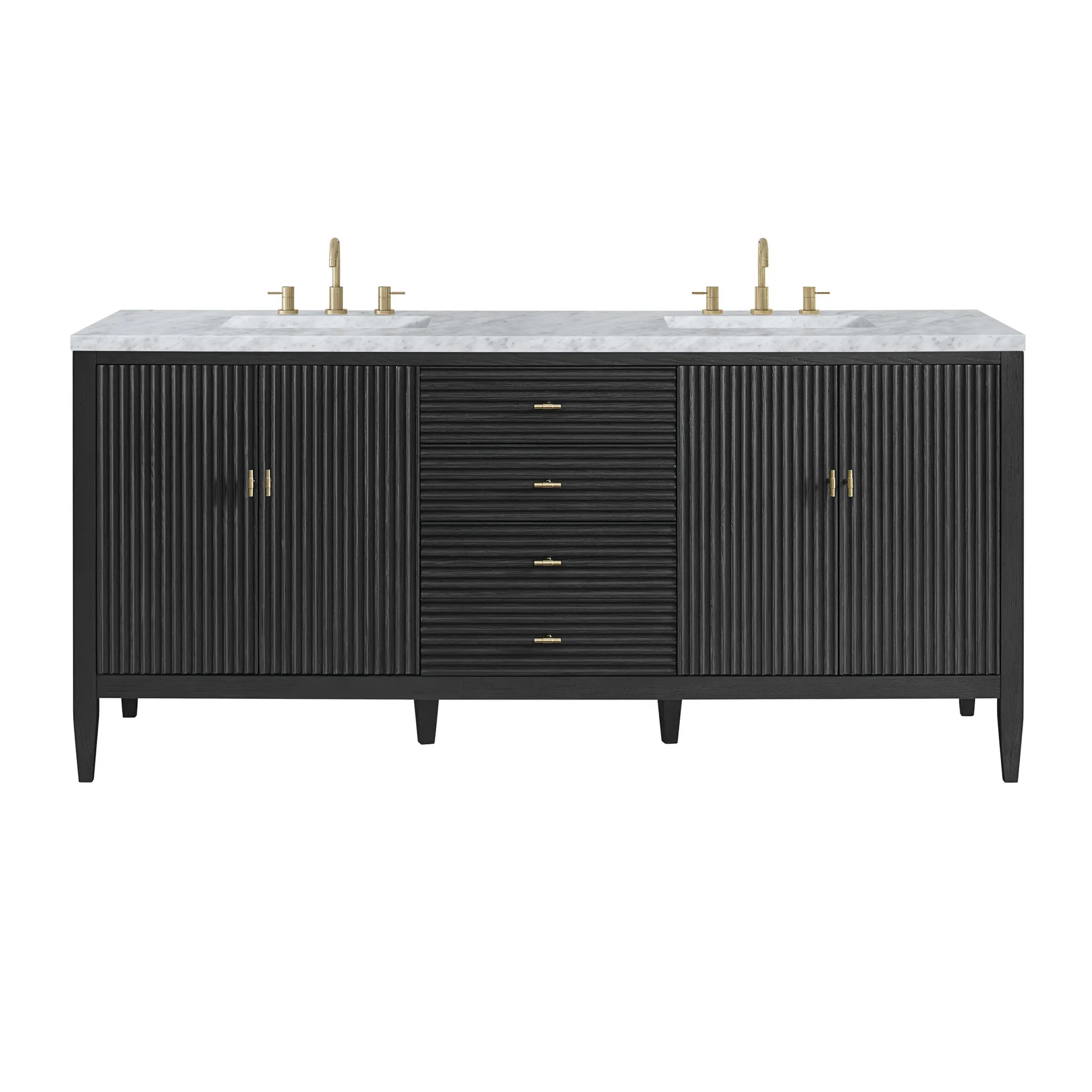 72" Myrrin Vanity in Carbon Oak-Carrara White Marble-8" Widespread image