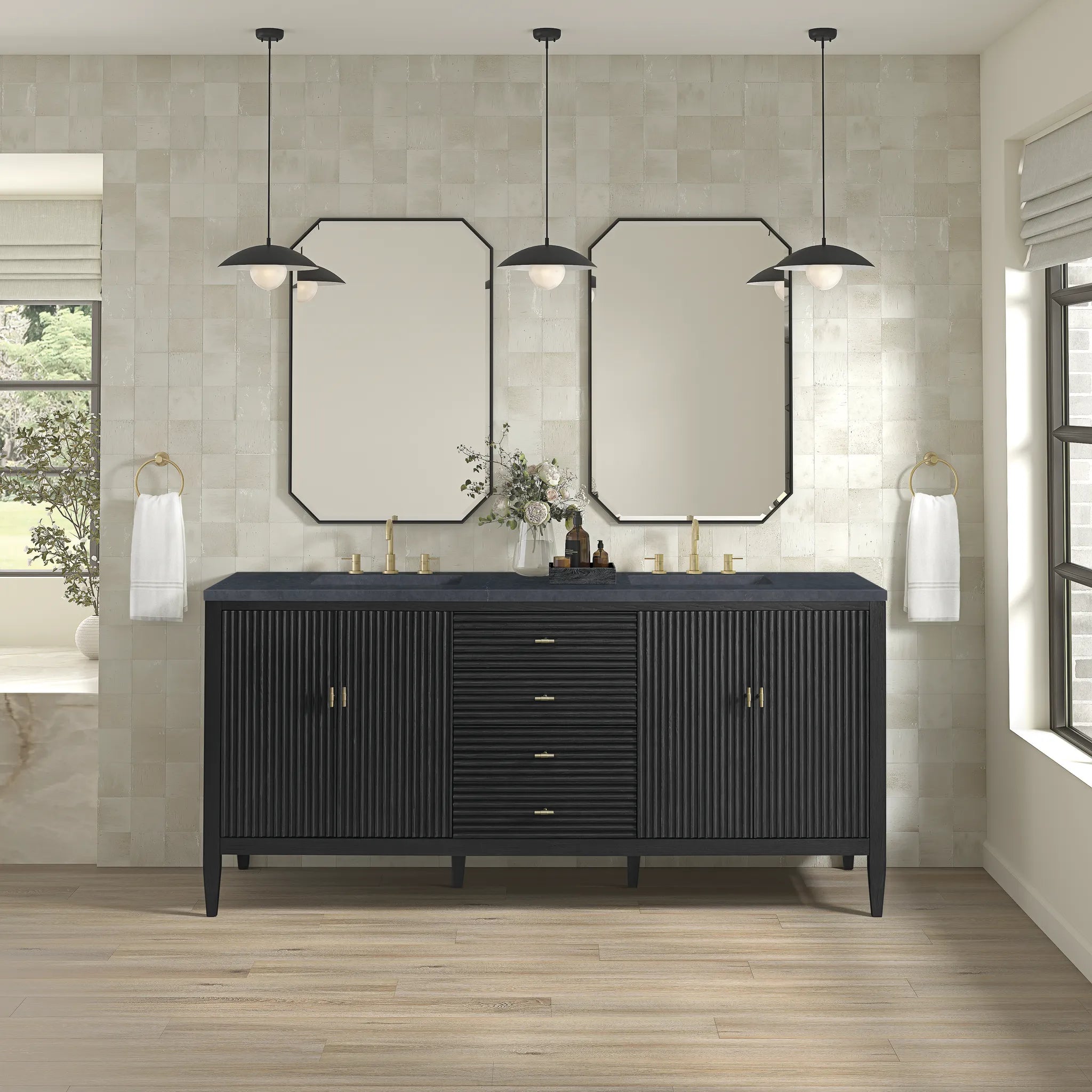 72" Myrrin Vanity in Carbon Oak-Charcoal Soapstone Silestone-8" Widespread image 2