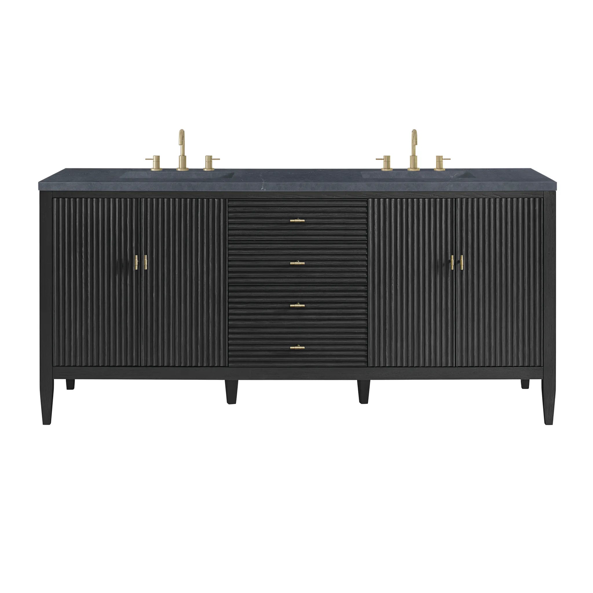 72" Myrrin Vanity in Carbon Oak-Charcoal Soapstone Silestone-8" Widespread image