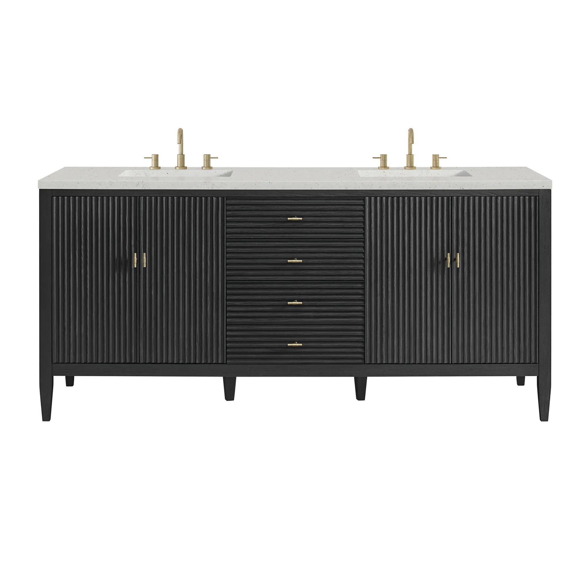 72" Myrrin Vanity in Carbon Oak-Lime Delight Silestone-8" Widespread image