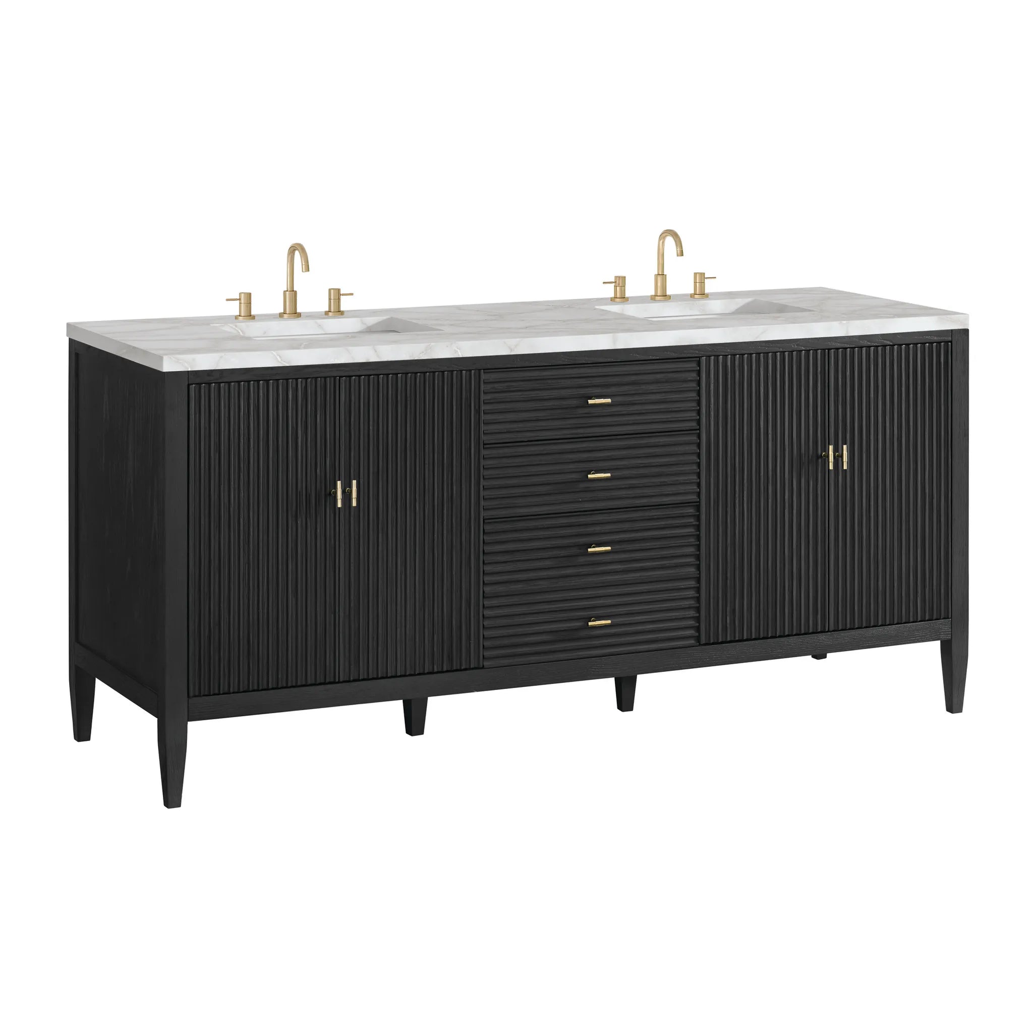 72" Myrrin Vanity in Carbon Oak-Victorian Silver Silestone-8" Widespread image 9