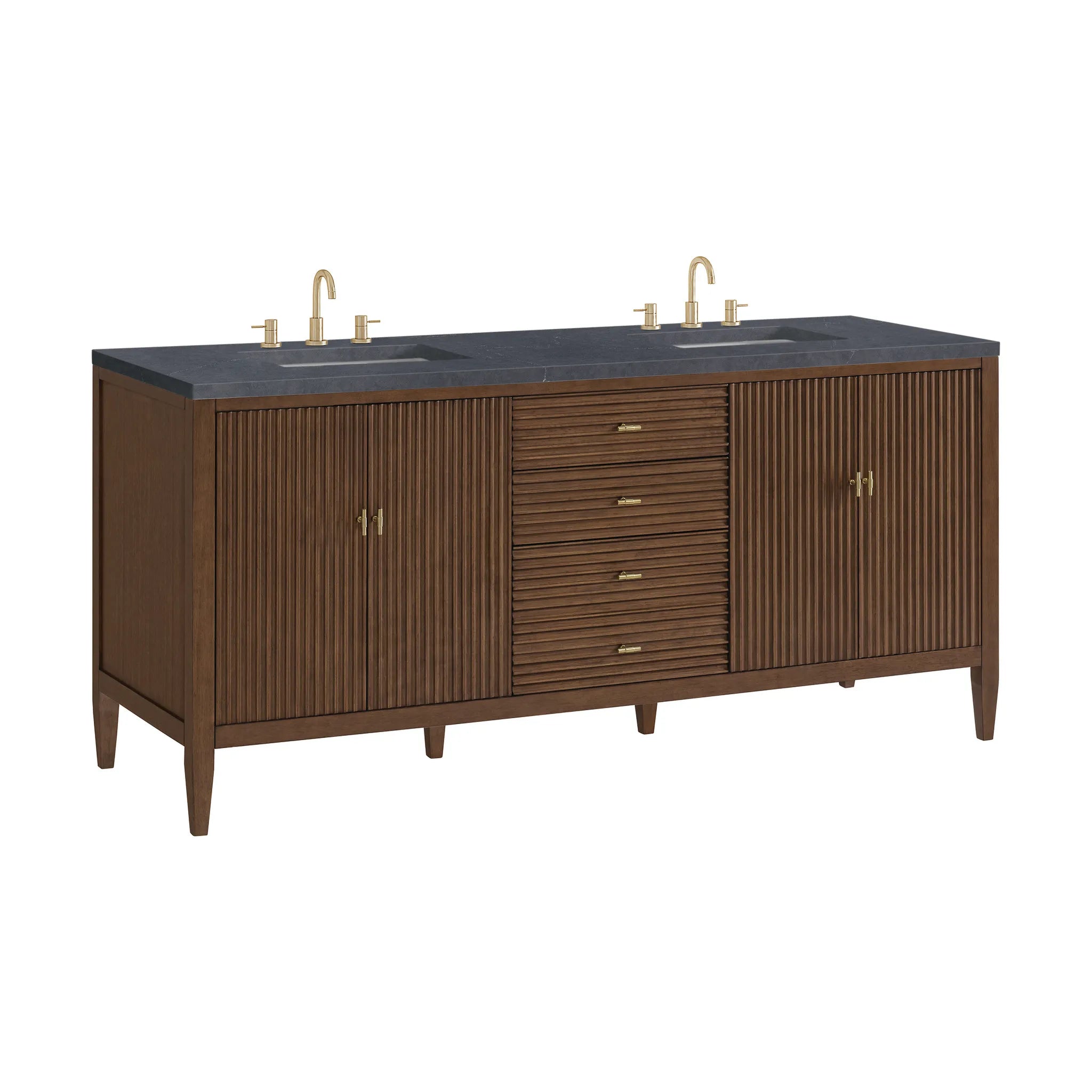 72" Myrrin Vanity in Mid Century Walnut-Charcoal Soapstone Silestone-8" Widespread image 9