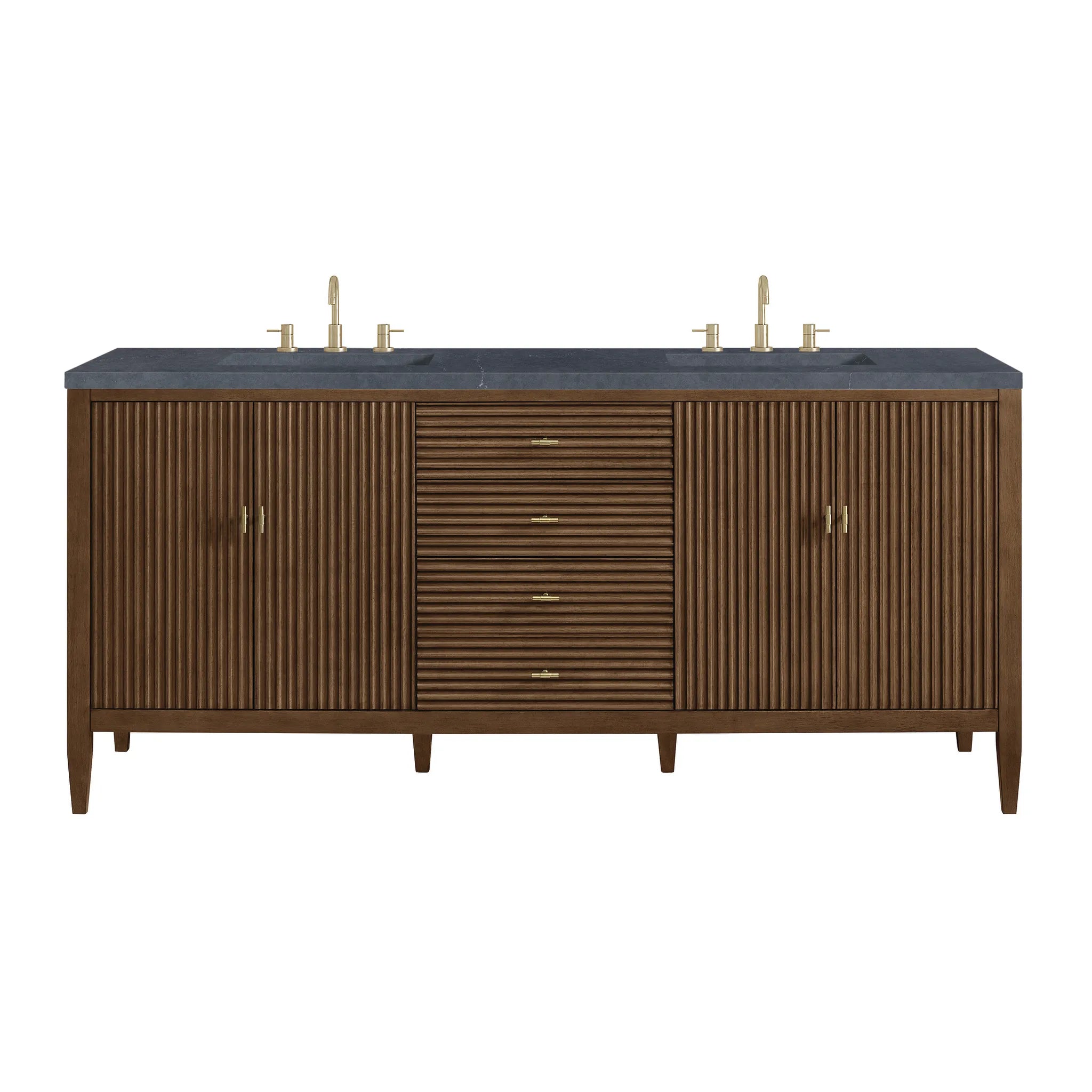 72" Myrrin Vanity in Mid Century Walnut-Charcoal Soapstone Silestone-8" Widespread image