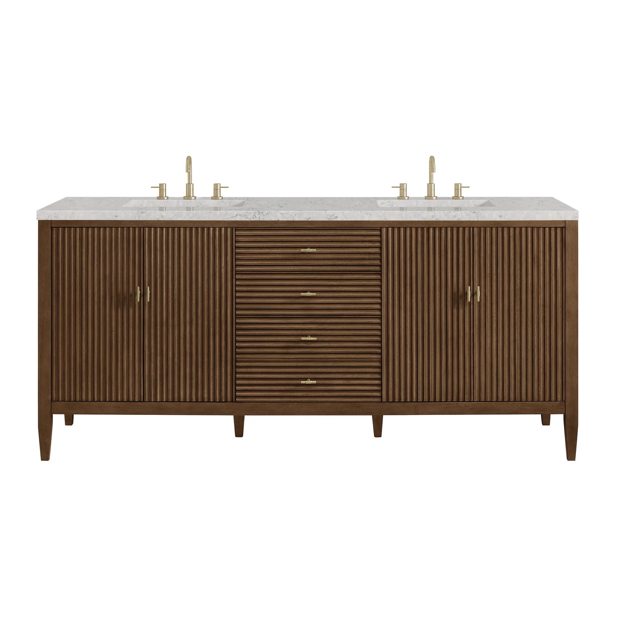 72" Myrrin Vanity in Mid Century Walnut-Eternal Jasmine Pearl Silestone-8" Widespread image