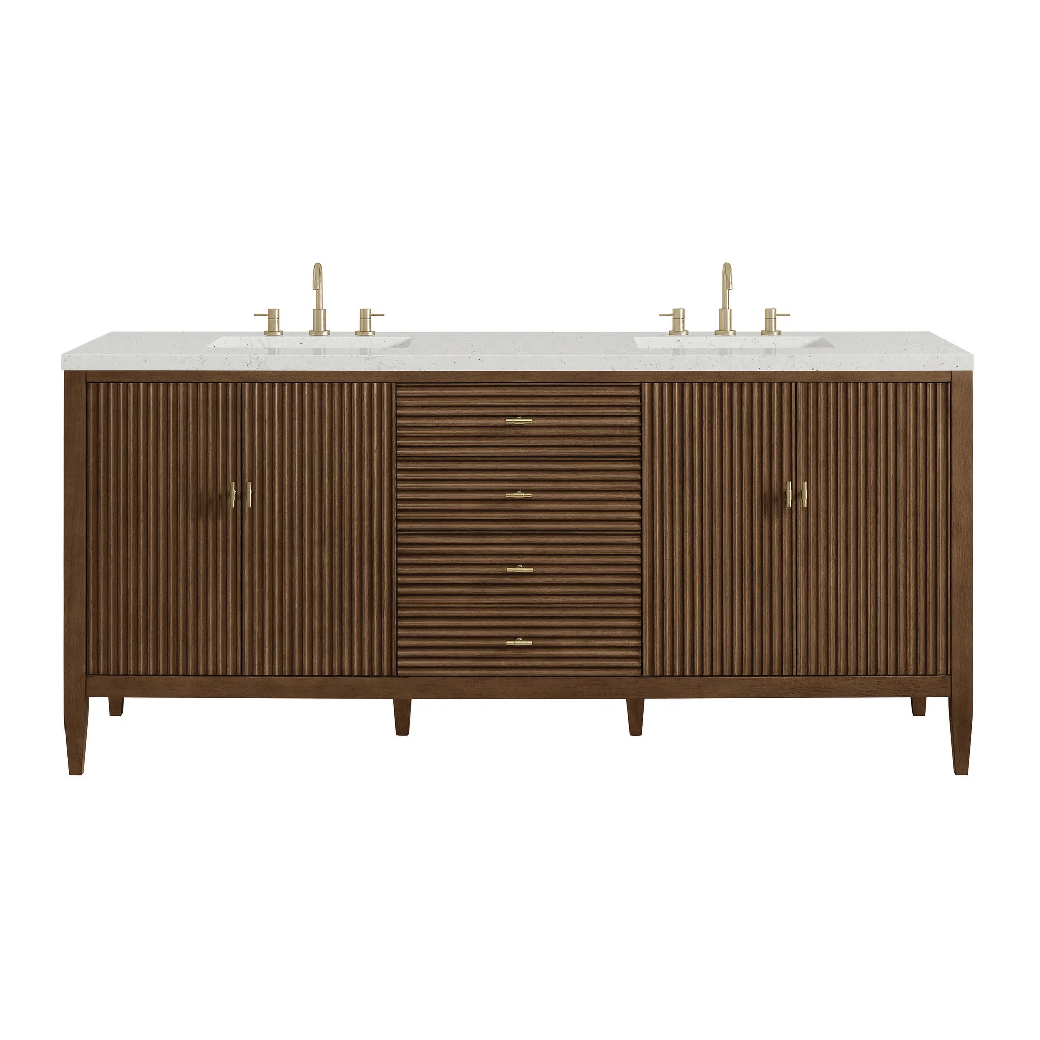 72" Myrrin Vanity in Mid Century Walnut-Lime Delight Silestone-8" Widespread image
