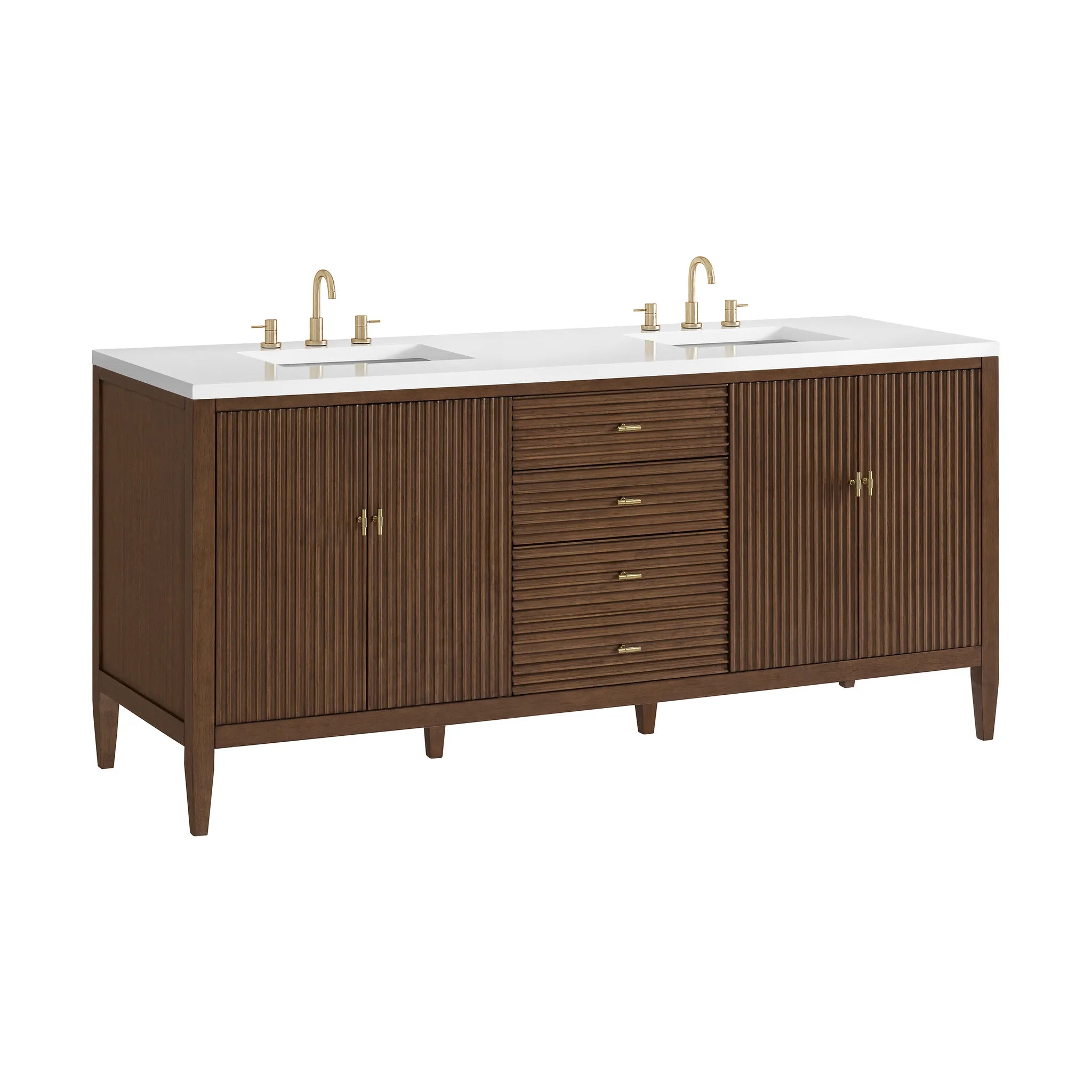72" Myrrin Vanity in Mid Century Walnut-White Zeus Silestone-8" Widespread image 11