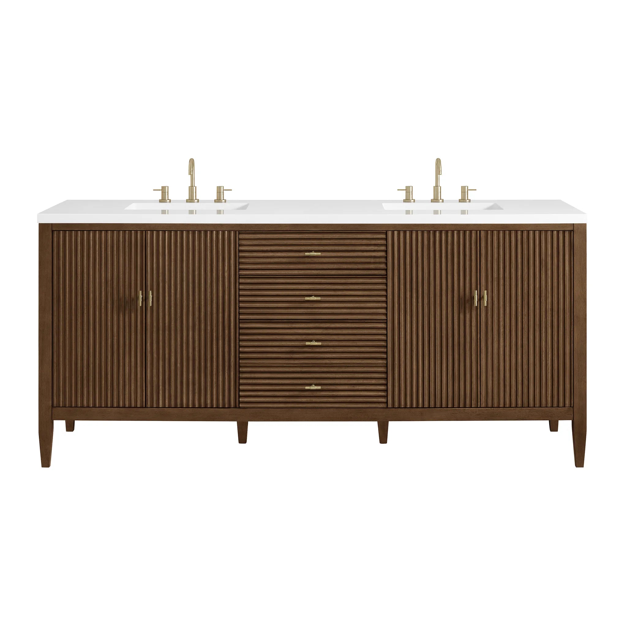 72" Myrrin Vanity in Mid Century Walnut-White Zeus Silestone-8" Widespread image