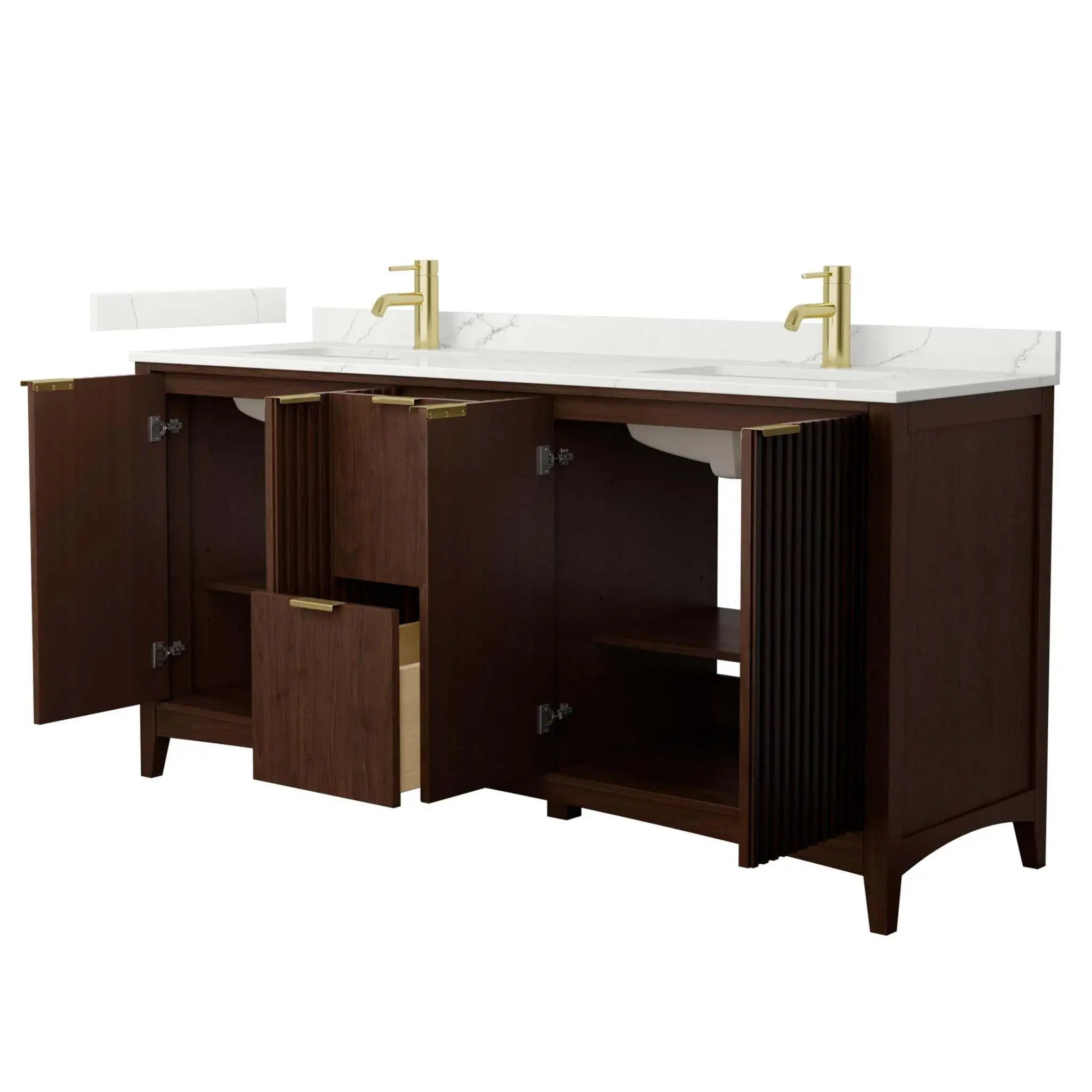 72" Palmilla Double Bathroom Vanity in Dark Walnut with Brushed Gold Trim by Wyndham