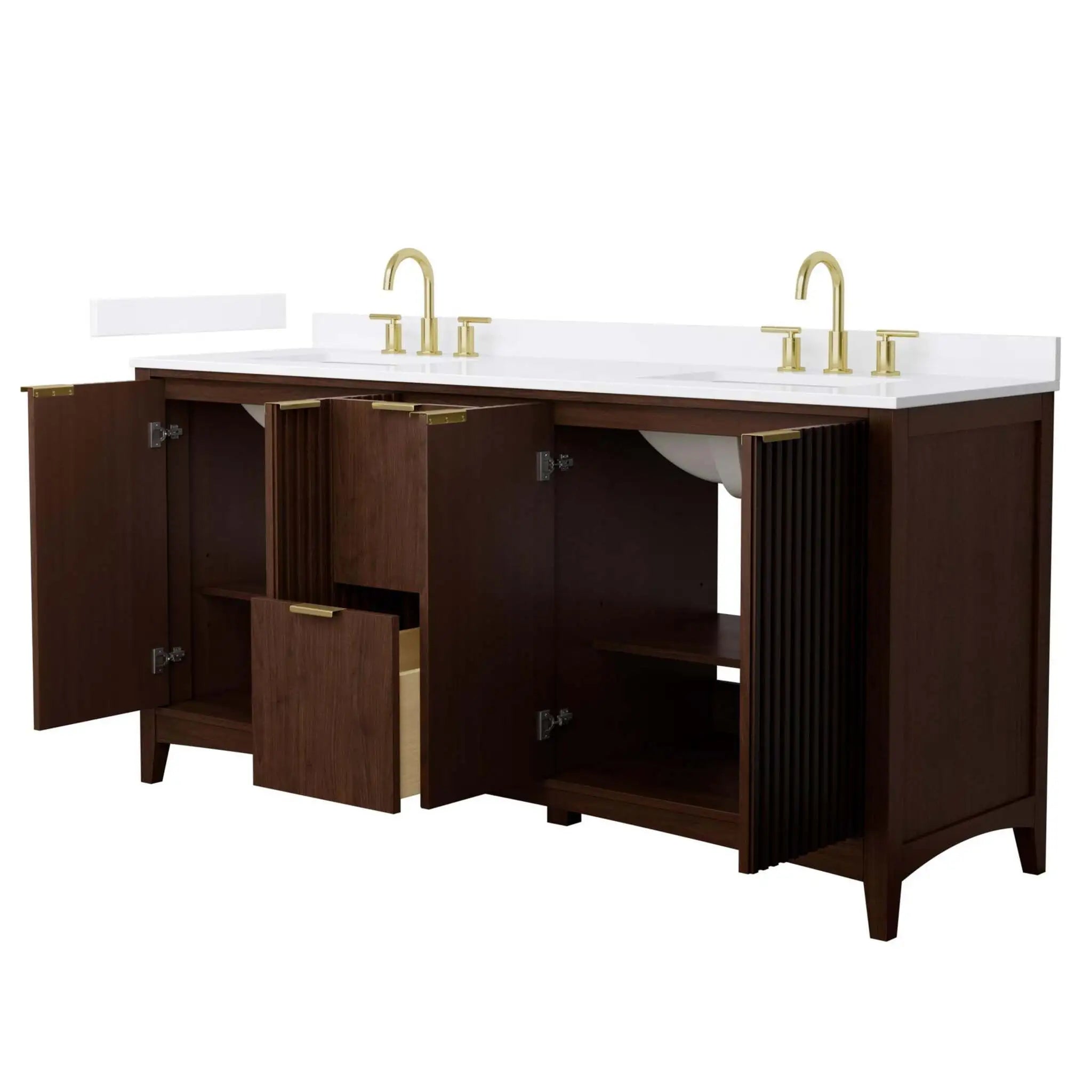 72" Palmilla Double Bathroom Vanity in Dark Walnut with Brushed Gold Trim by Wyndham