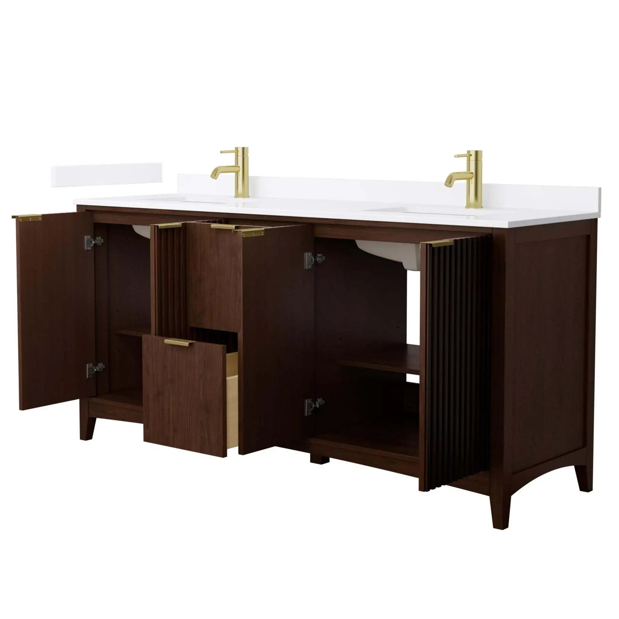 72" Palmilla Double Bathroom Vanity in Dark Walnut with Brushed Gold Trim by Wyndham