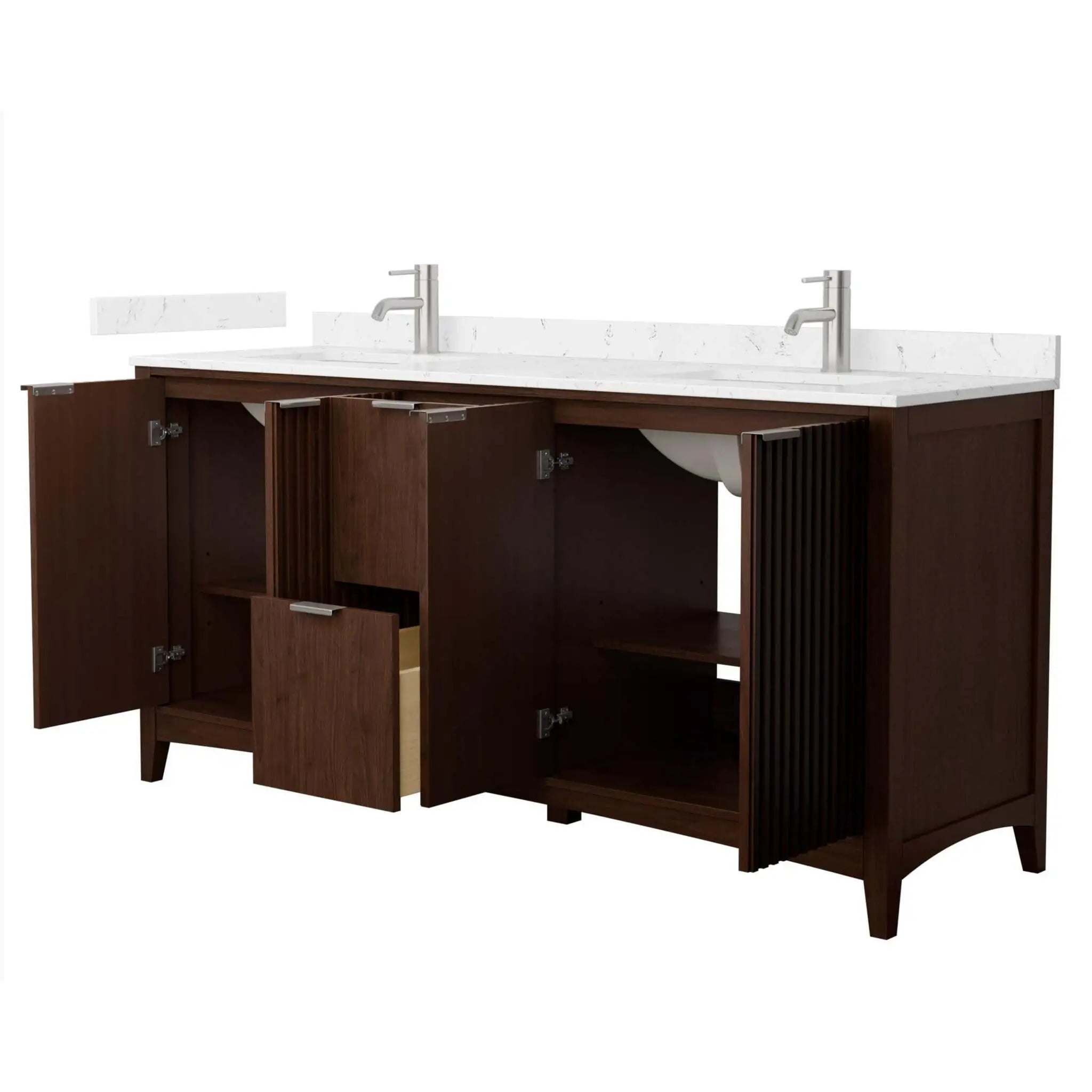72" Palmilla Double Bathroom Vanity in Dark Walnut with Brushed Nickel Trim by Wyndham