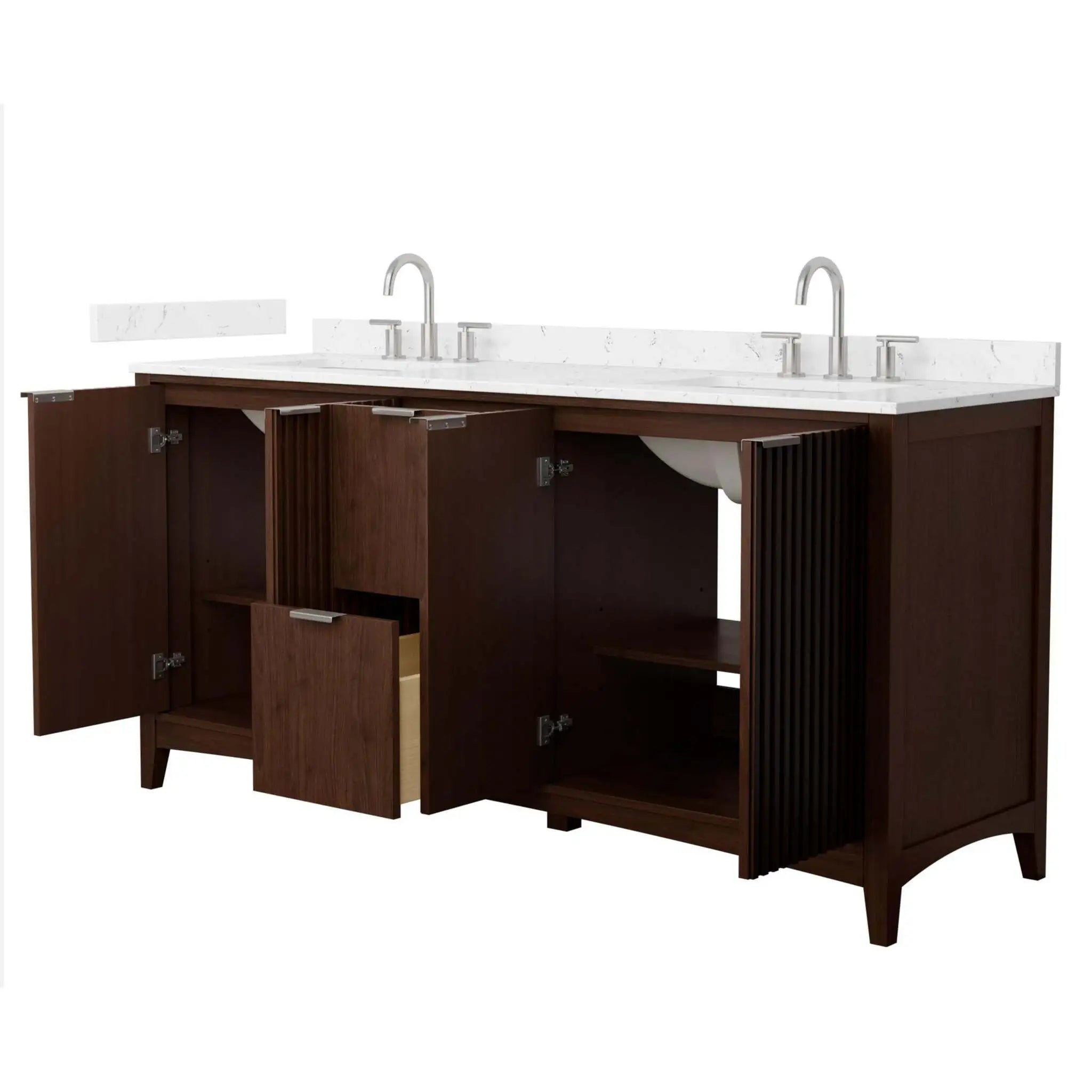 72" Palmilla Double Bathroom Vanity in Dark Walnut with Brushed Nickel Trim by Wyndham