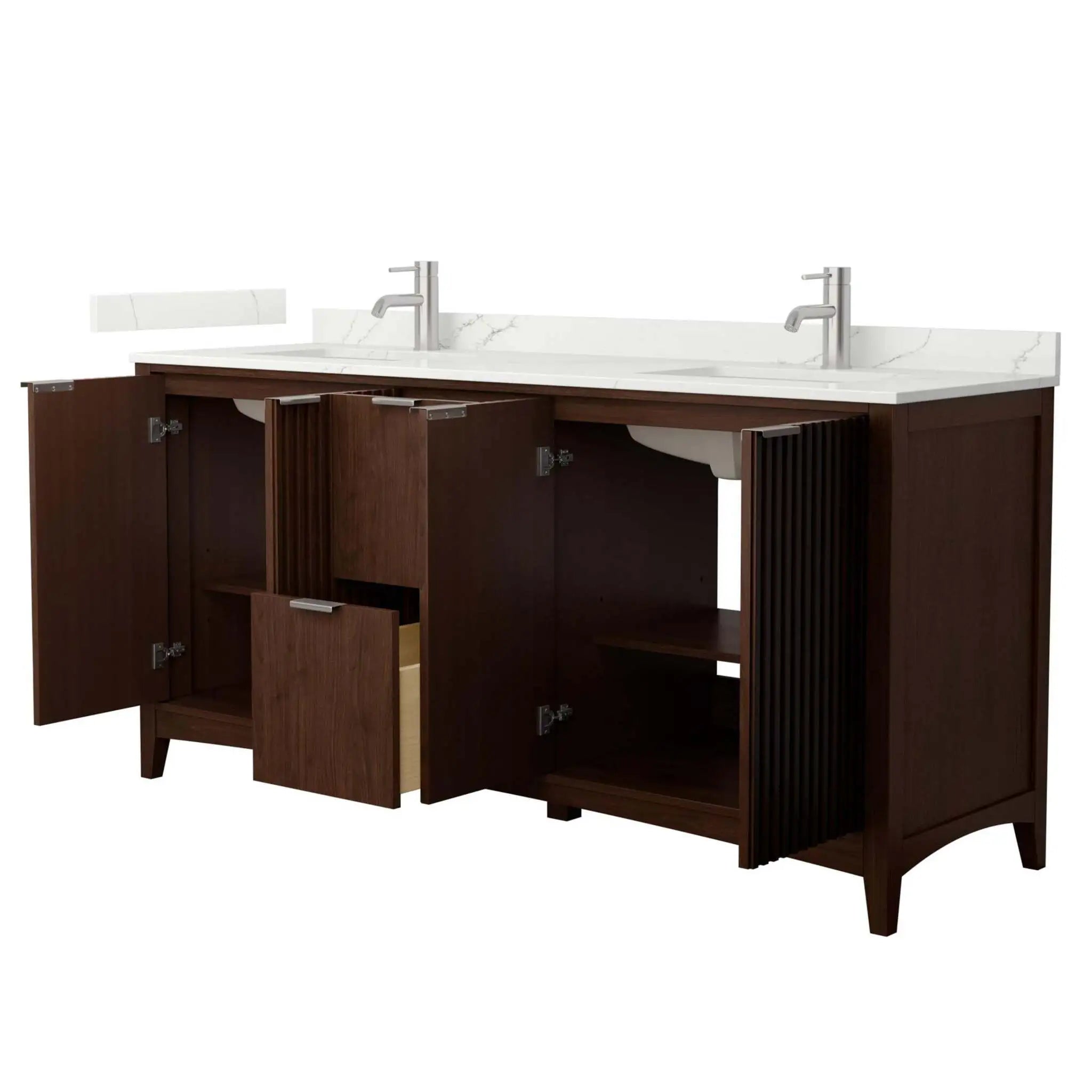 72" Palmilla Double Bathroom Vanity in Dark Walnut with Brushed Nickel Trim by Wyndham