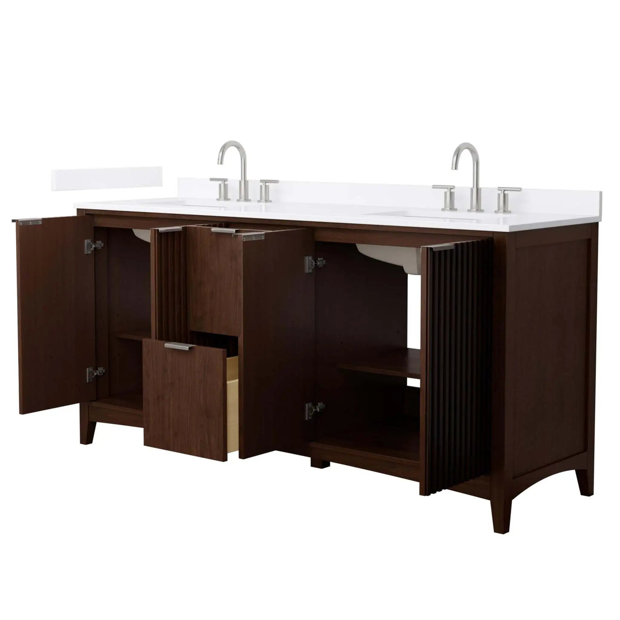72" Palmilla Double Bathroom Vanity in Dark Walnut with Brushed Nickel Trim by Wyndham