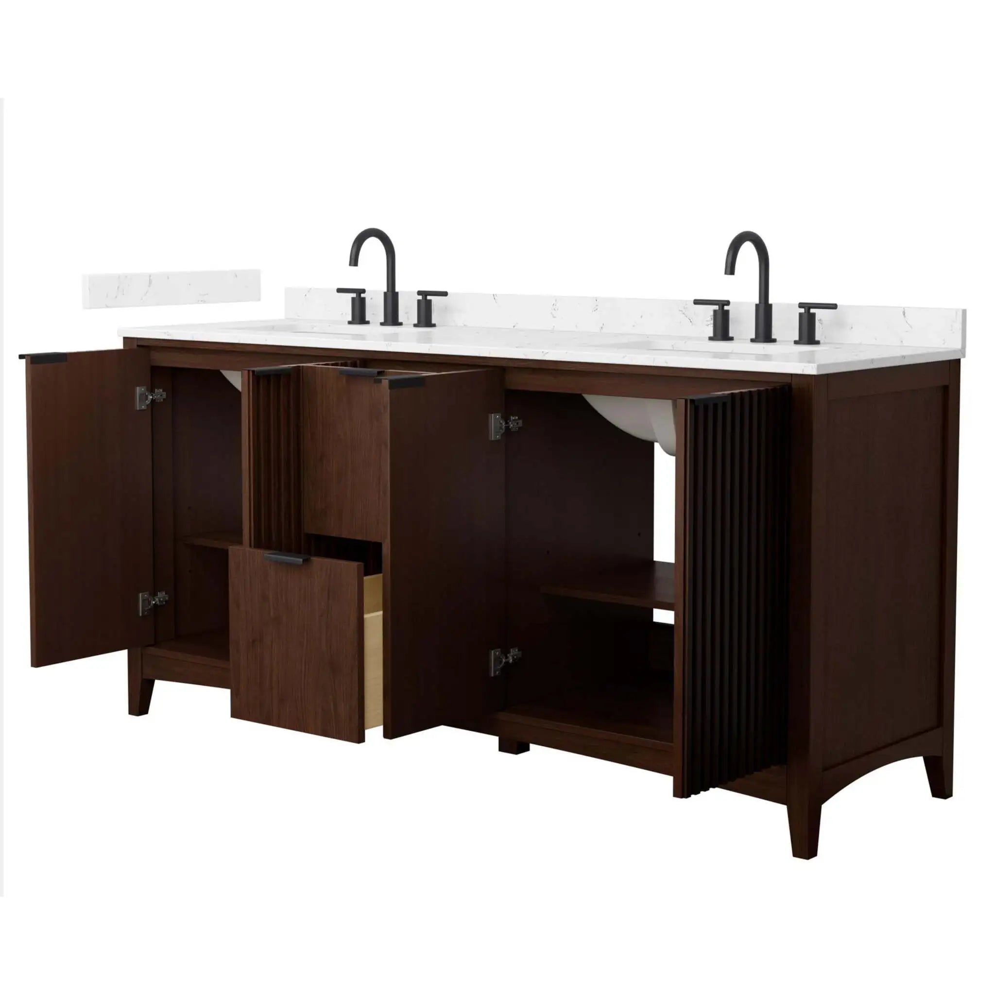 72" Palmilla Double Bathroom Vanity in Dark Walnut with Matte Black Trim by Wyndham