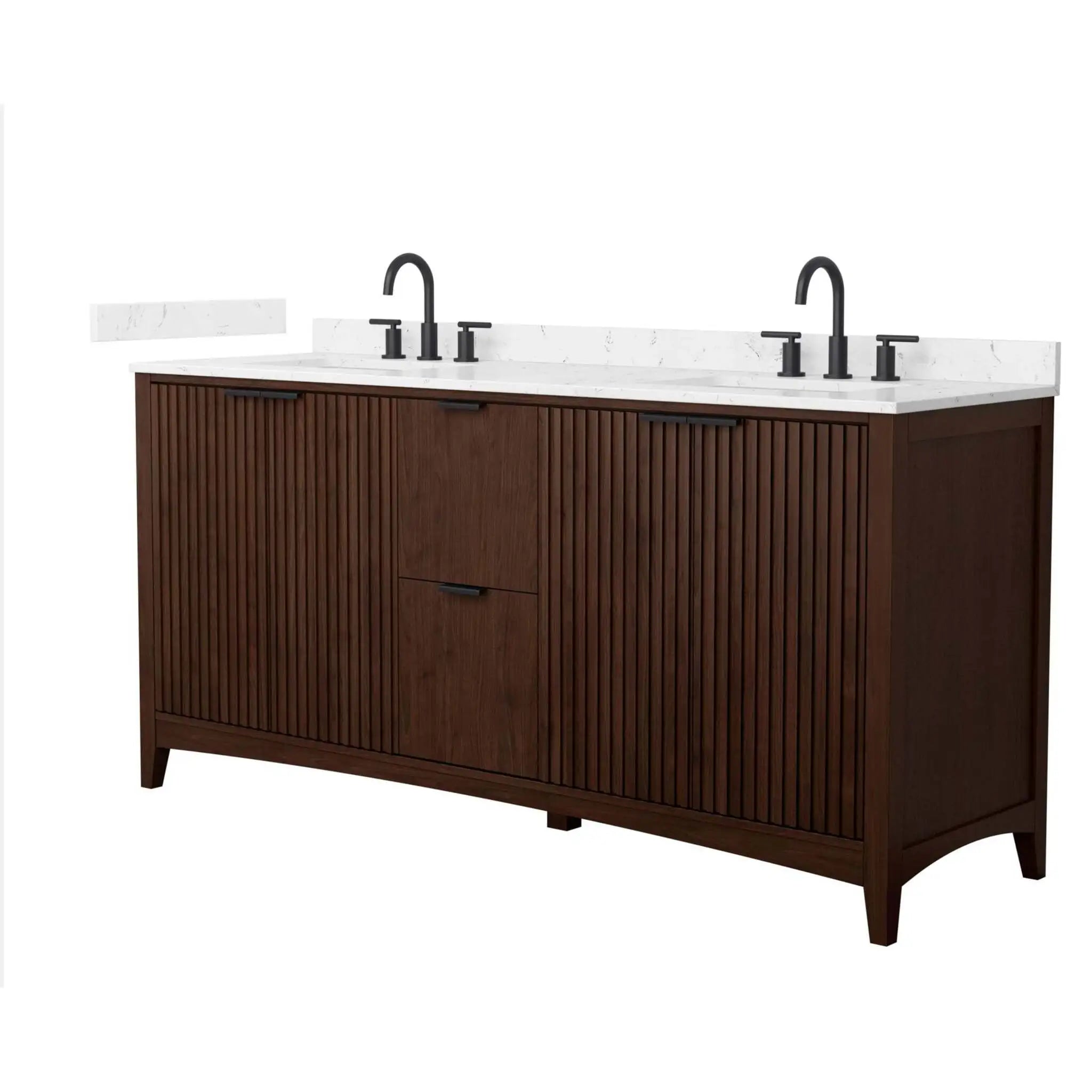 72" Palmilla Double Bathroom Vanity in Dark Walnut with Matte Black Trim by Wyndham