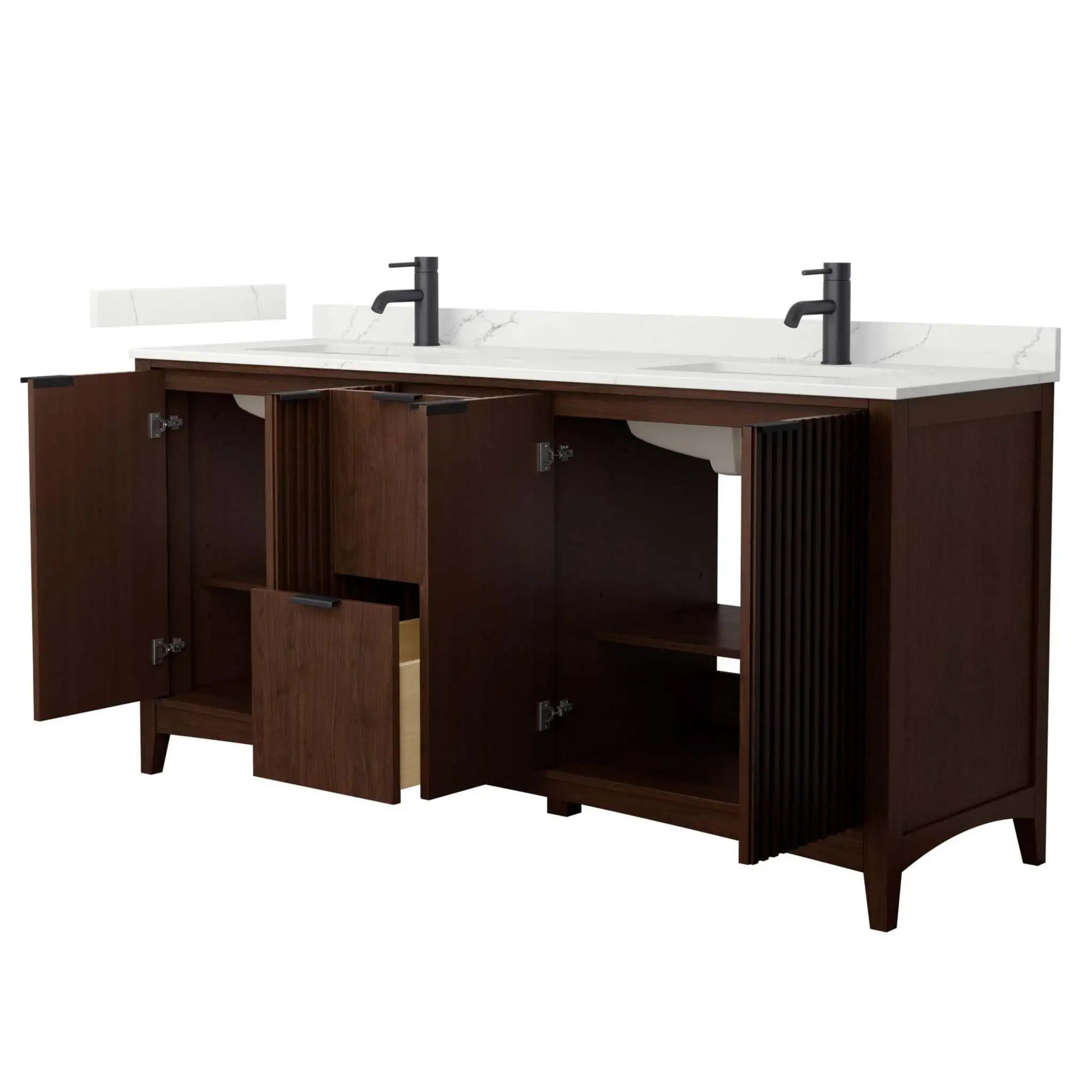 72" Palmilla Double Bathroom Vanity in Dark Walnut with Matte Black Trim by Wyndham